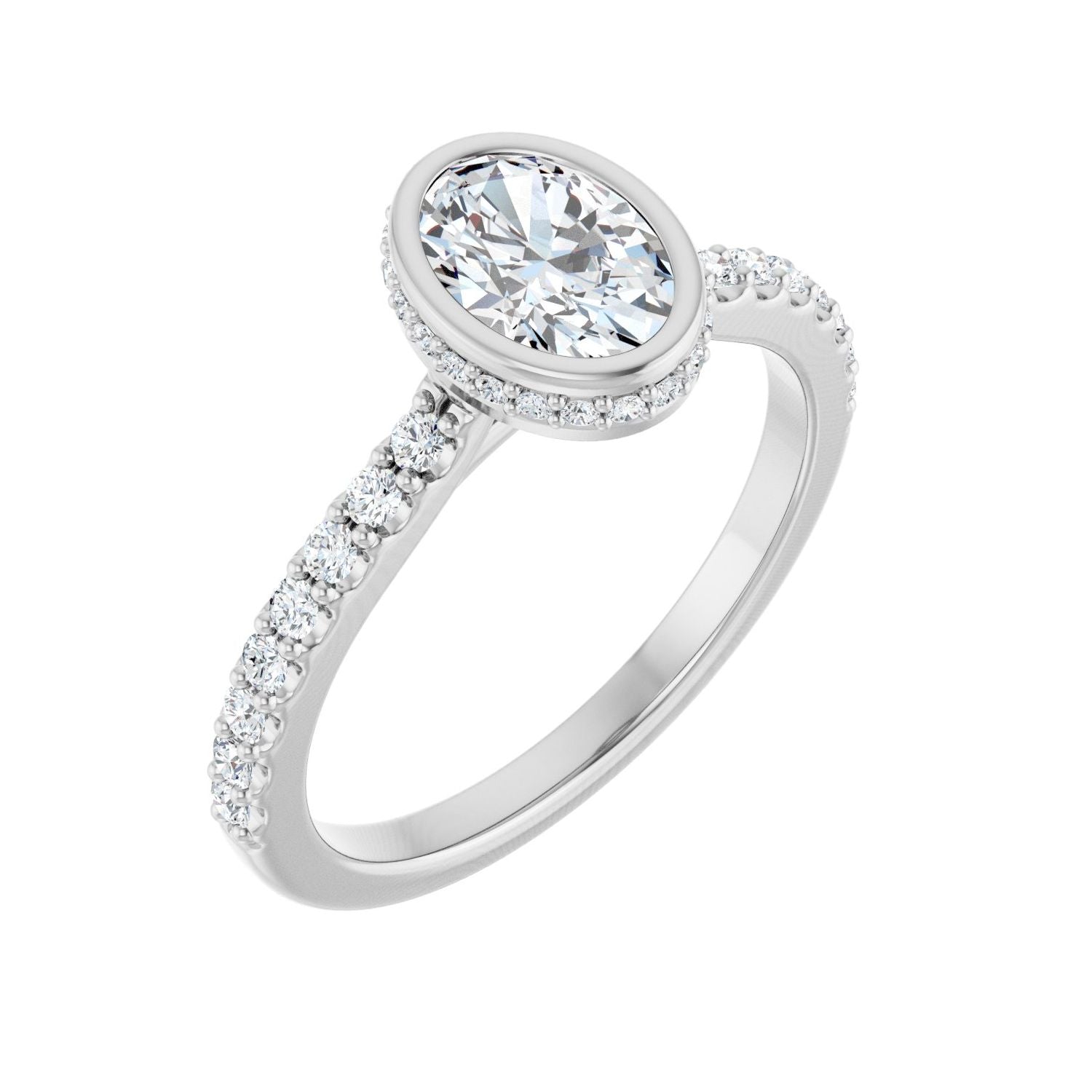 Oval Hidden Halo-Style Engagement Ring | Metal Type=14K White Gold | Center Stone Size=1 CT | Image 1