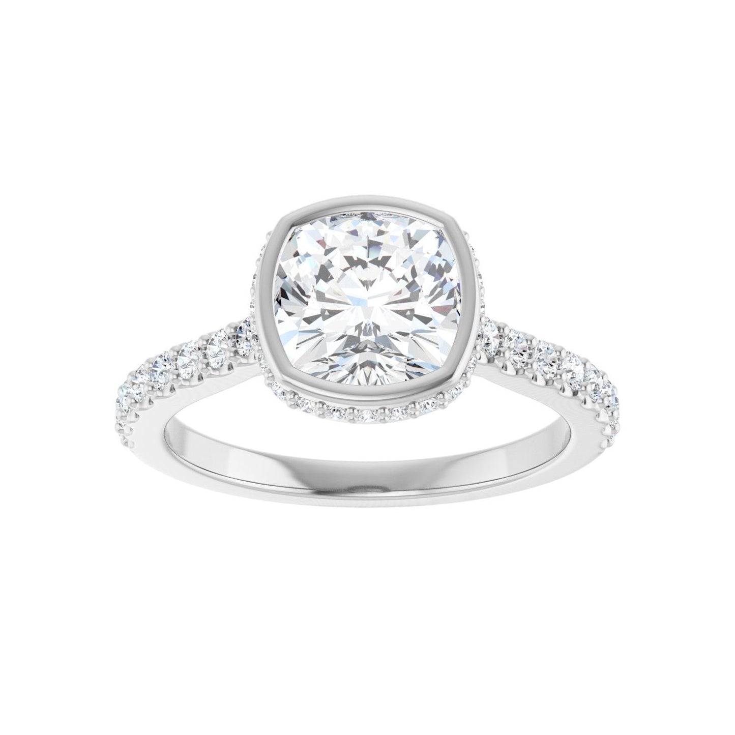 Cushion Hidden Halo-Style Engagement Ring | Metal Type=14K White Gold | Center Stone Size=2 CT | Image 3
