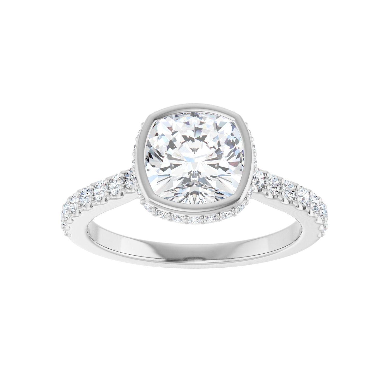 Cushion Hidden Halo-Style Engagement Ring | Metal Type=14K White Gold | Center Stone Size=2 CT | Image 3