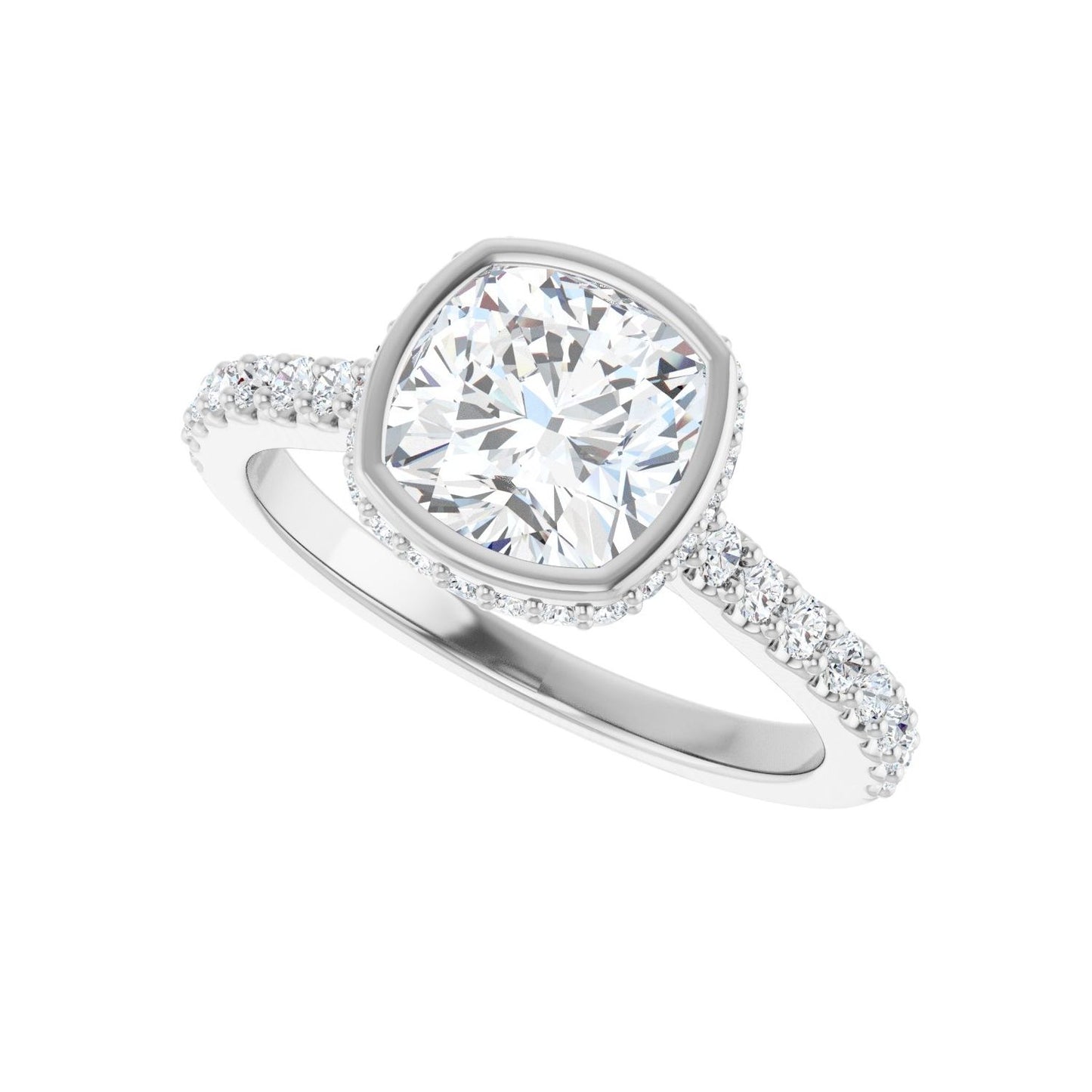 Cushion Hidden Halo-Style Engagement Ring | Metal Type=14K White Gold | Center Stone Size=2 CT | Image 5