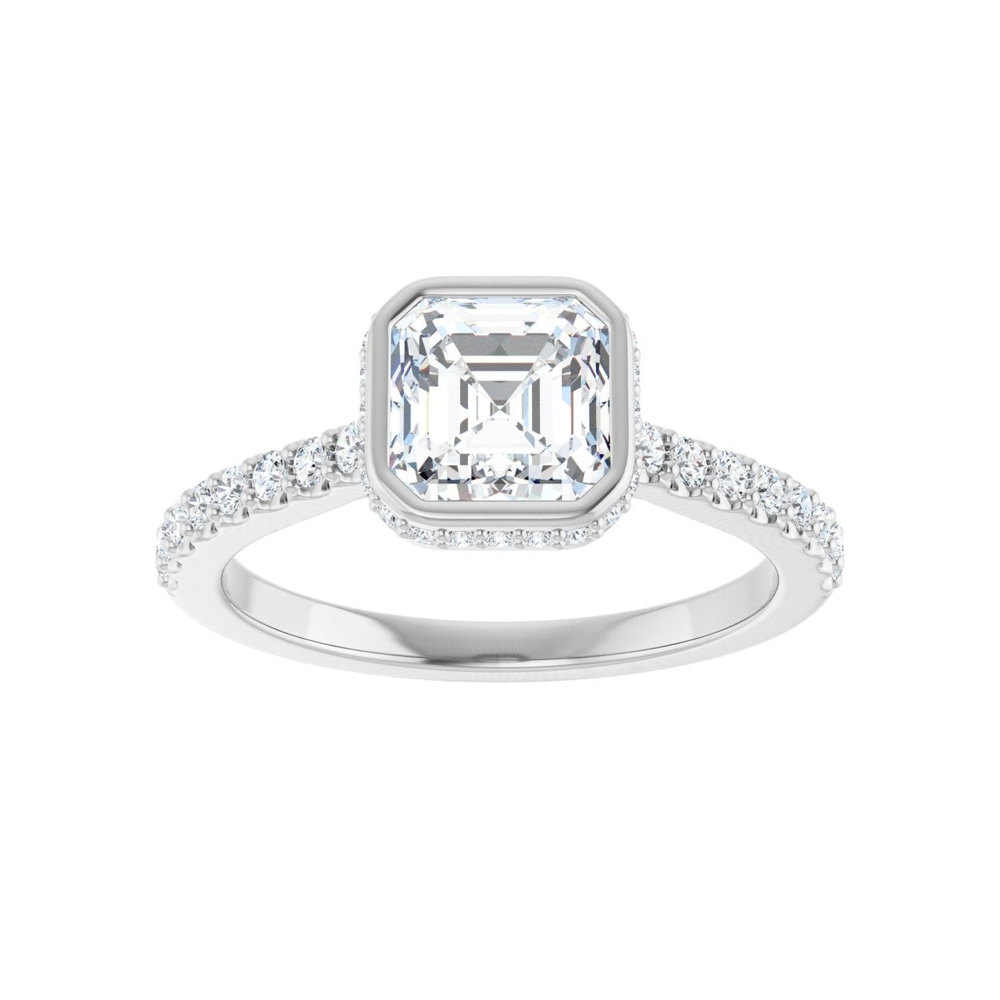 Asscher Hidden Halo-Style Engagement Ring | Metal Type=14K White Gold | Center Stone Size=1 CT | Image 3