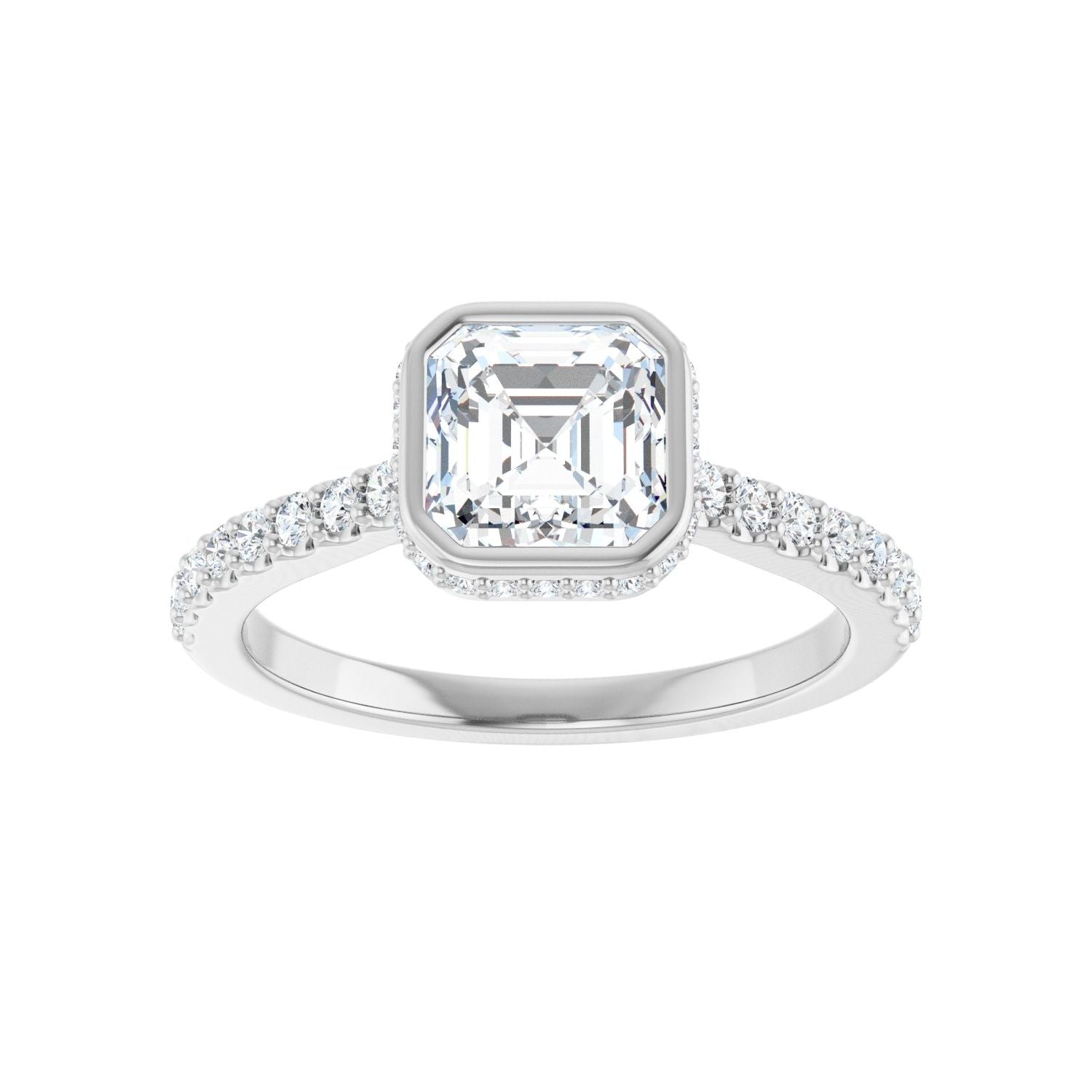 Asscher Hidden Halo-Style Engagement Ring | Metal Type=14K White Gold | Center Stone Size=1 CT | Image 3