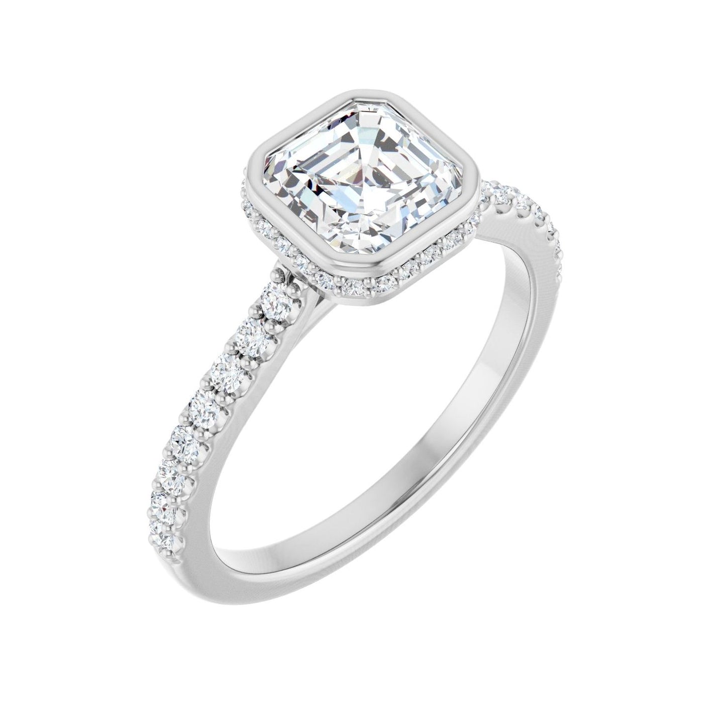 Asscher Hidden Halo-Style Engagement Ring | Metal Type=14K White Gold | Center Stone Size=1 CT | Image 1