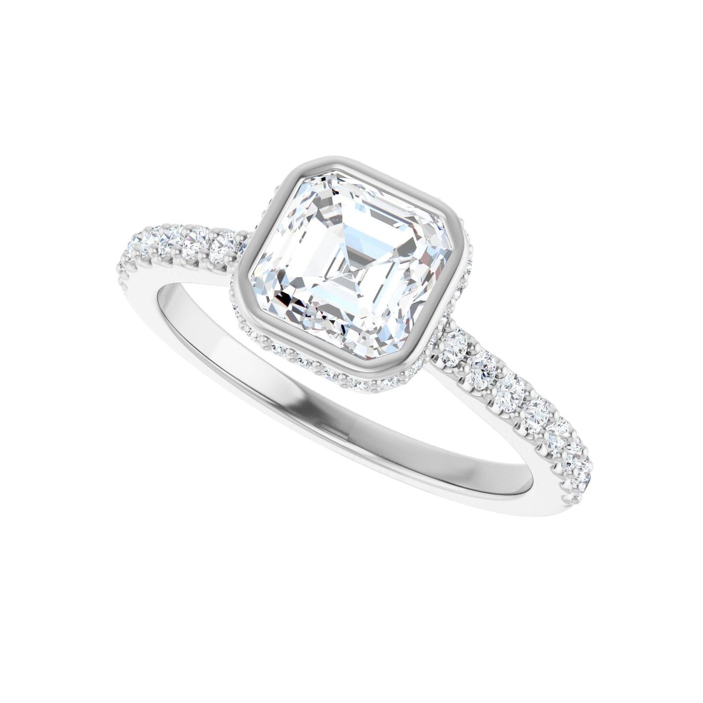 Asscher Hidden Halo-Style Engagement Ring | Metal Type=14K White Gold | Center Stone Size=1 CT | Image 5