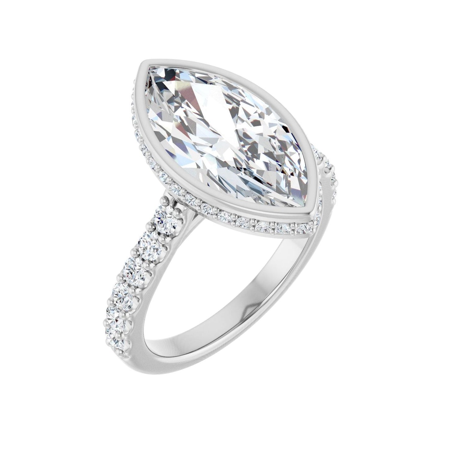 Marquise Hidden Halo-Style Engagement Ring | Metal Type=14K White Gold | Center Stone Size=3 CT | Image 1
