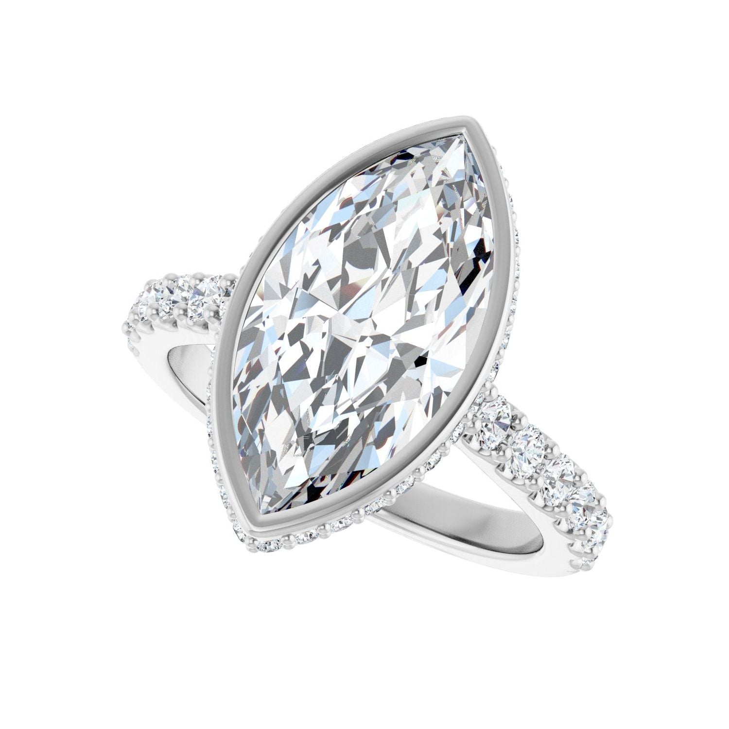 Marquise Hidden Halo-Style Engagement Ring | Metal Type=14K White Gold | Center Stone Size=3 CT | Image 5