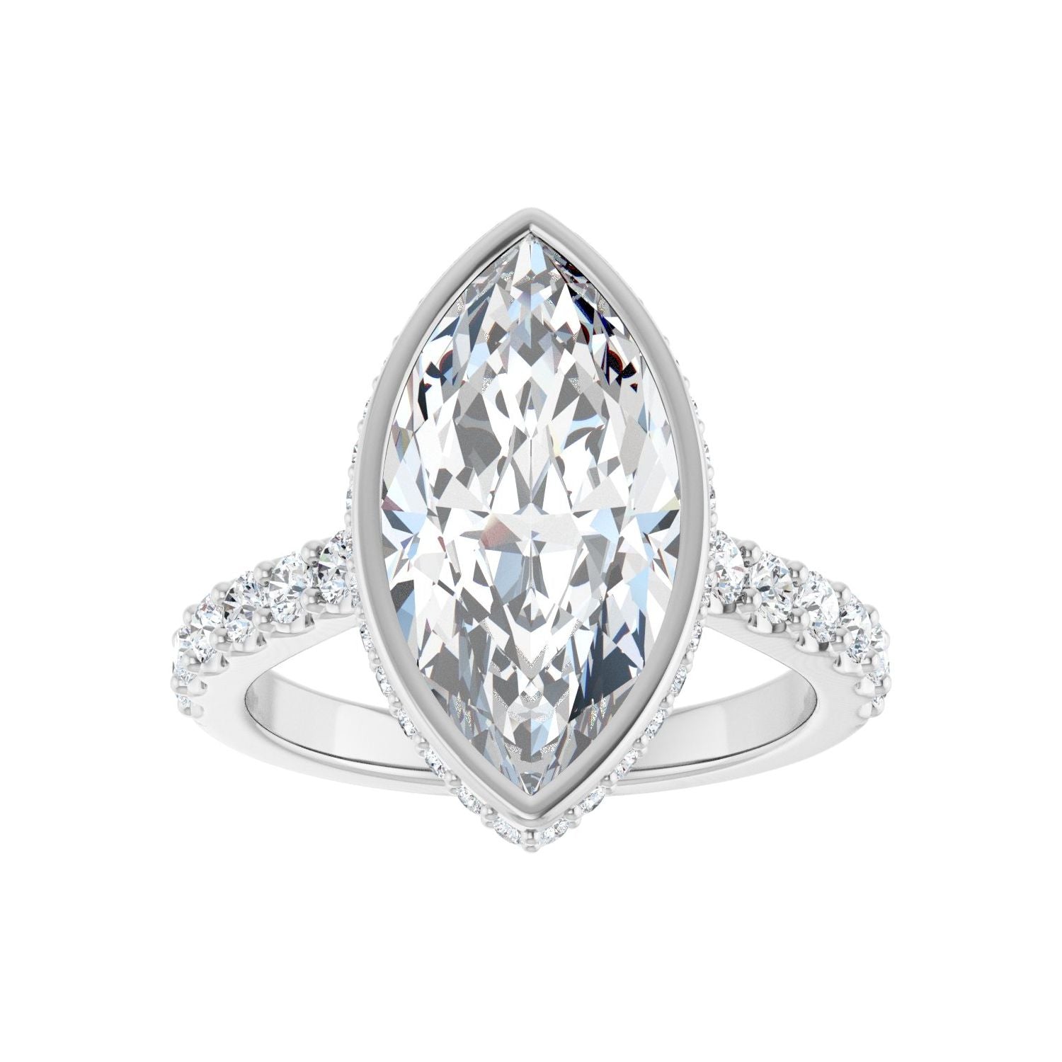 Marquise Hidden Halo-Style Engagement Ring | Metal Type=14K White Gold | Center Stone Size=3 CT | Image 3