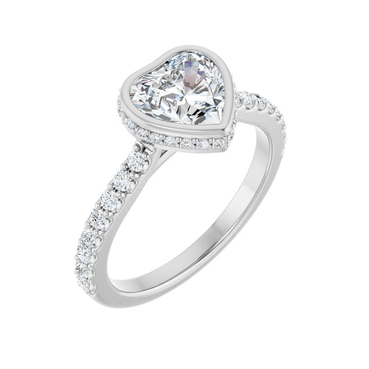 Heart Hidden Halo-Style Engagement Ring | Metal Type=14K White Gold | Center Stone Size=1 CT | Image 1