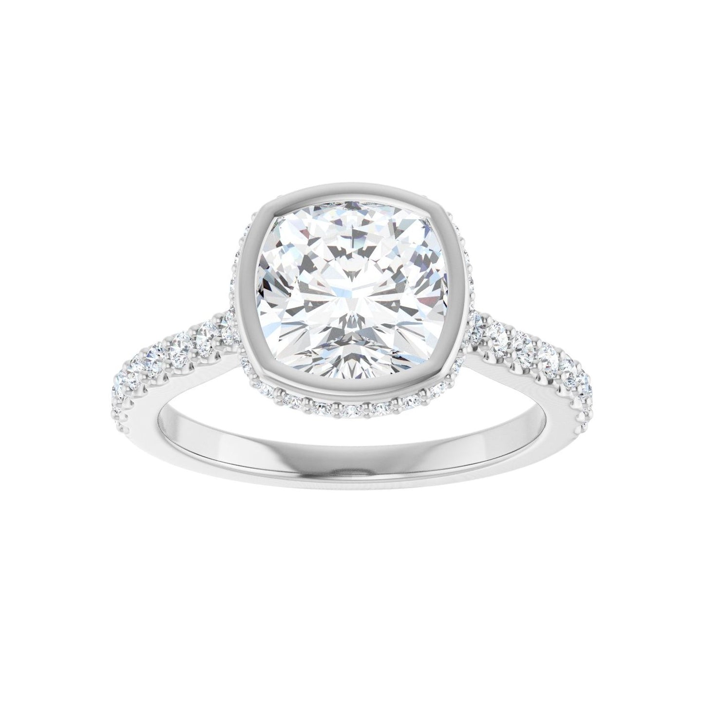 Cushion Hidden Halo-Style Engagement Ring | Metal Type=14K White Gold | Center Stone Size=2.5 CT | Image 3