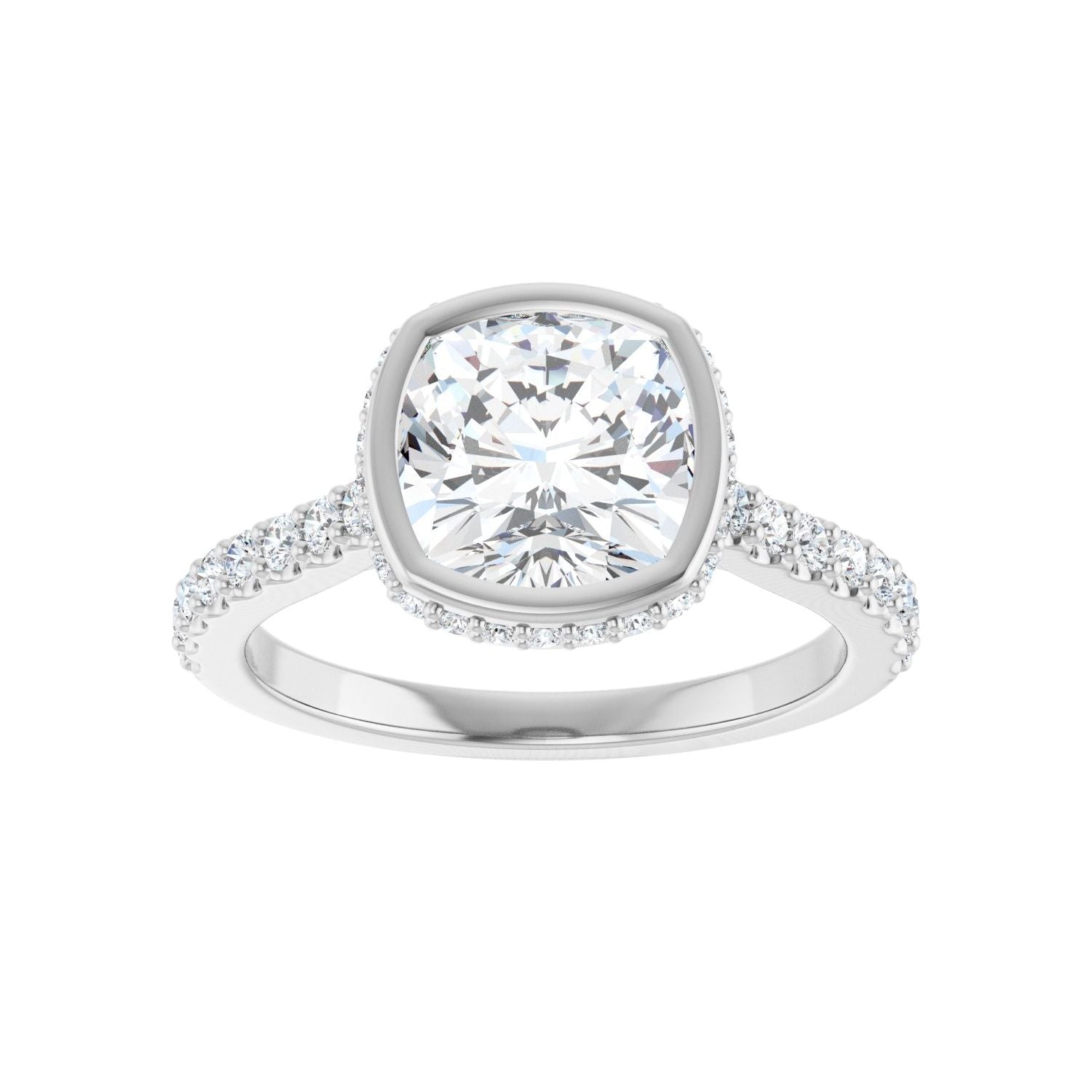 Cushion Hidden Halo-Style Engagement Ring | Metal Type=14K White Gold | Center Stone Size=2.5 CT | Image 3