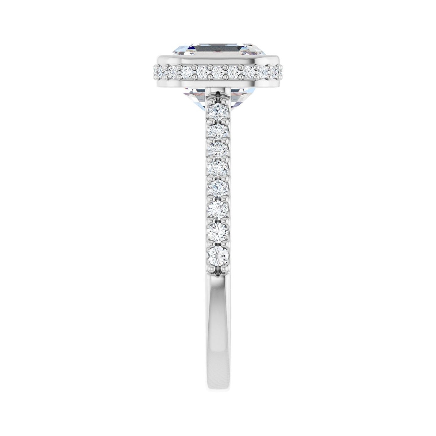 Asscher Hidden Halo-Style Engagement Ring | Metal Type=14K White Gold | Center Stone Size=3 CT | Image 4