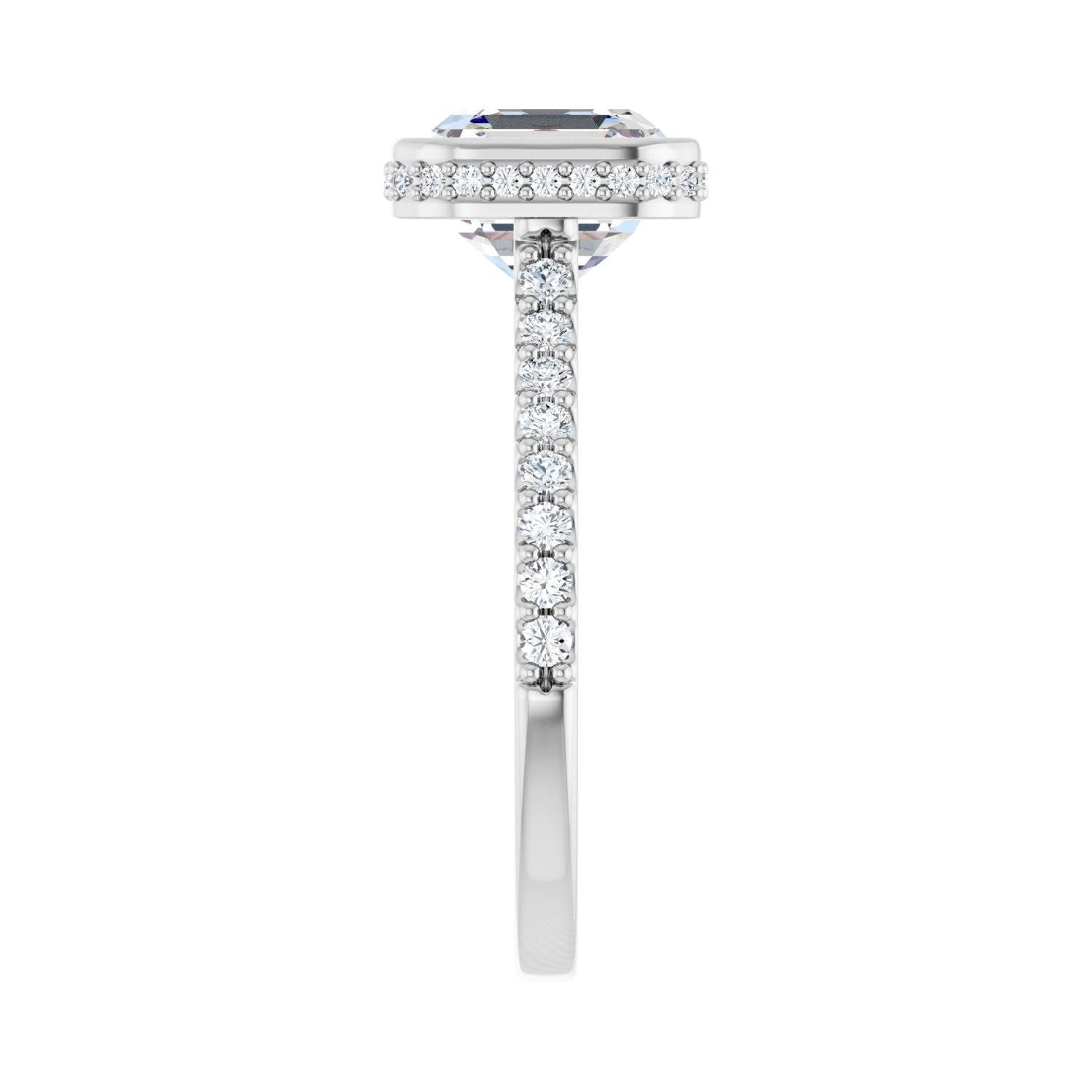 Asscher Hidden Halo-Style Engagement Ring | Metal Type=14K White Gold | Center Stone Size=3 CT | Image 4