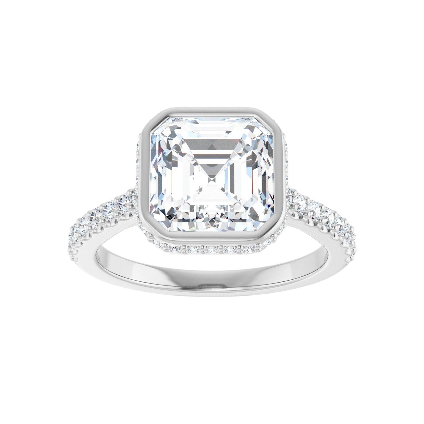 Asscher Hidden Halo-Style Engagement Ring | Metal Type=14K White Gold | Center Stone Size=3 CT | Image 3