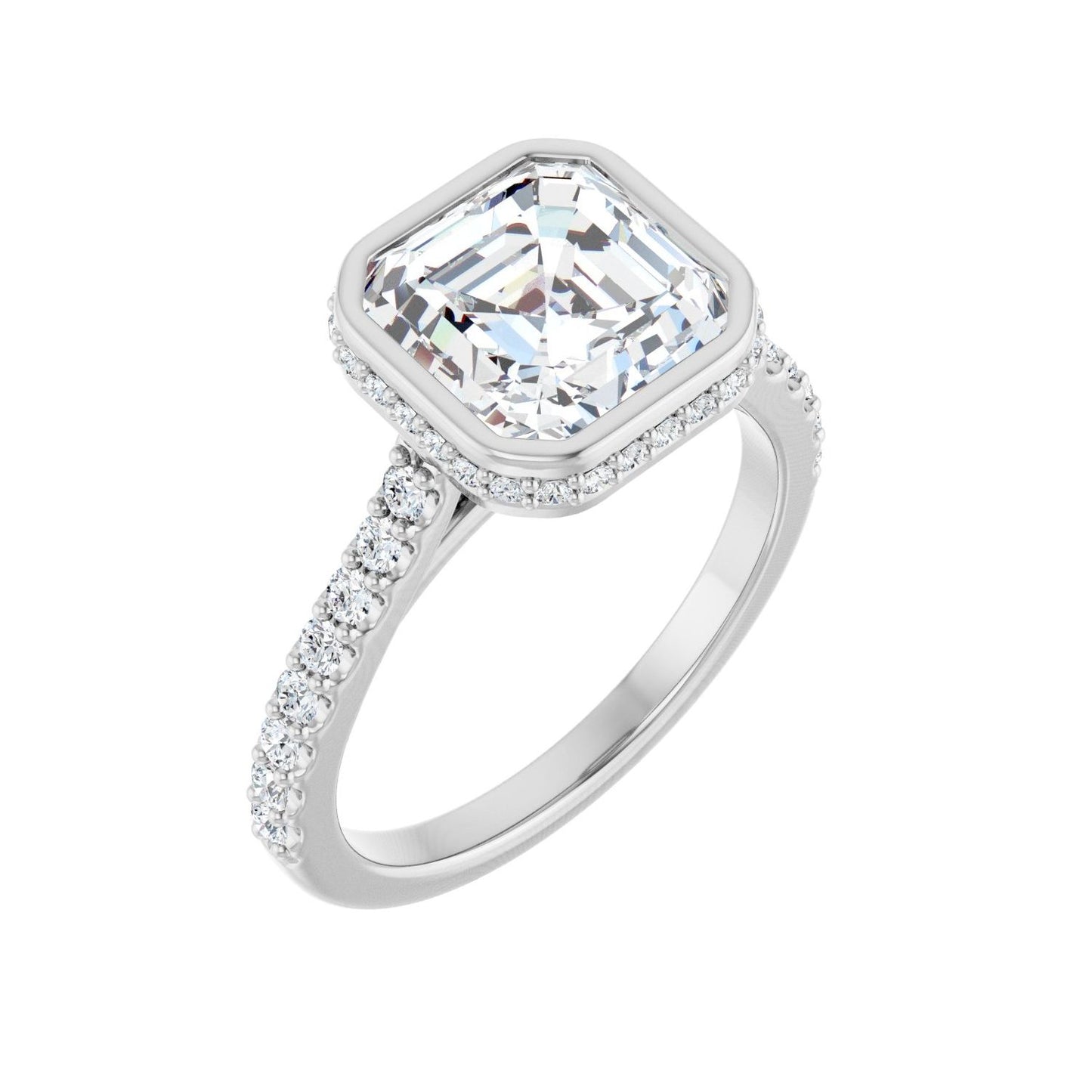 Asscher Hidden Halo-Style Engagement Ring | Metal Type=14K White Gold | Center Stone Size=3 CT | Image 1