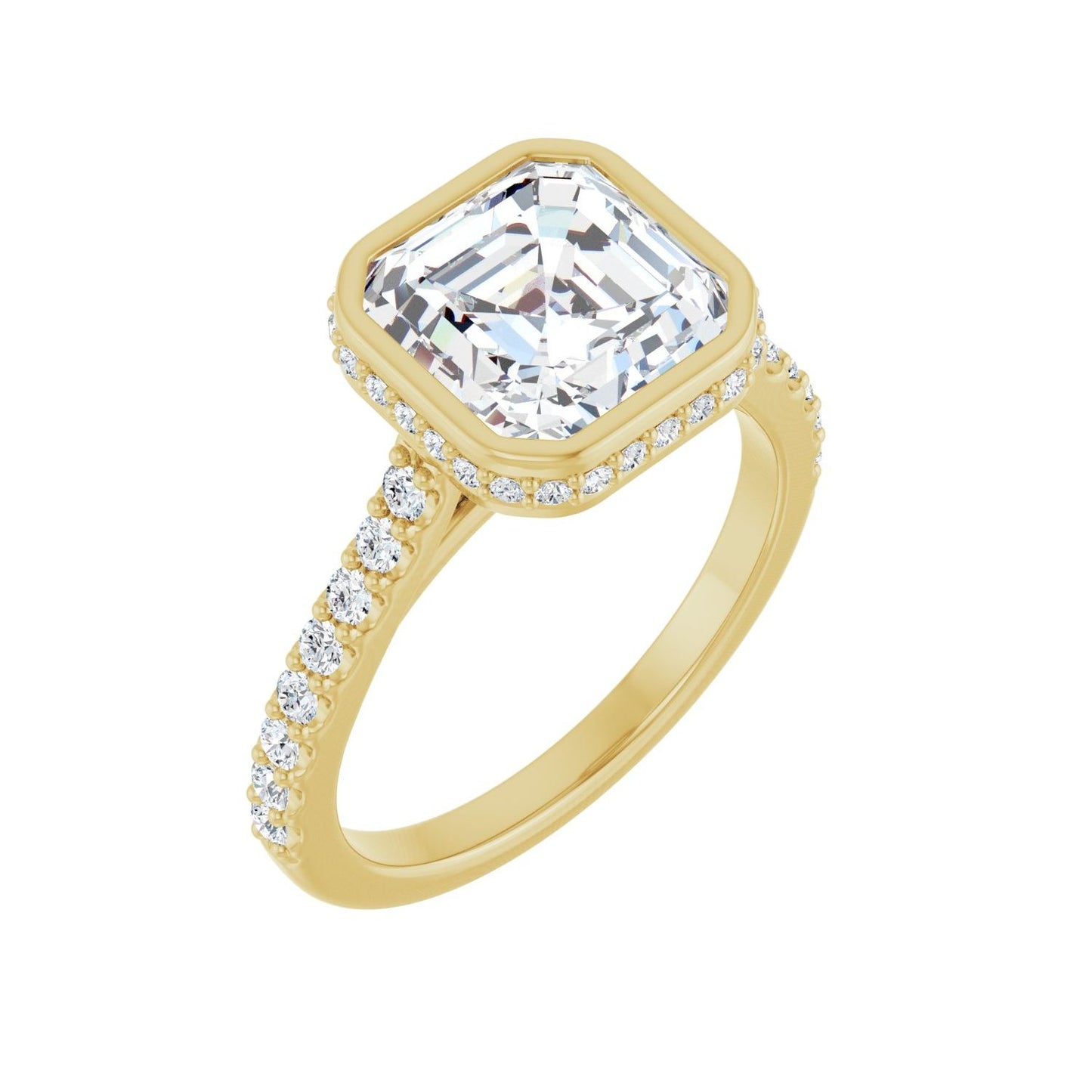 Asscher Hidden Halo-Style Engagement Ring | Metal Type=14K Yellow Gold | Center Stone Size=3 CT | Image 1