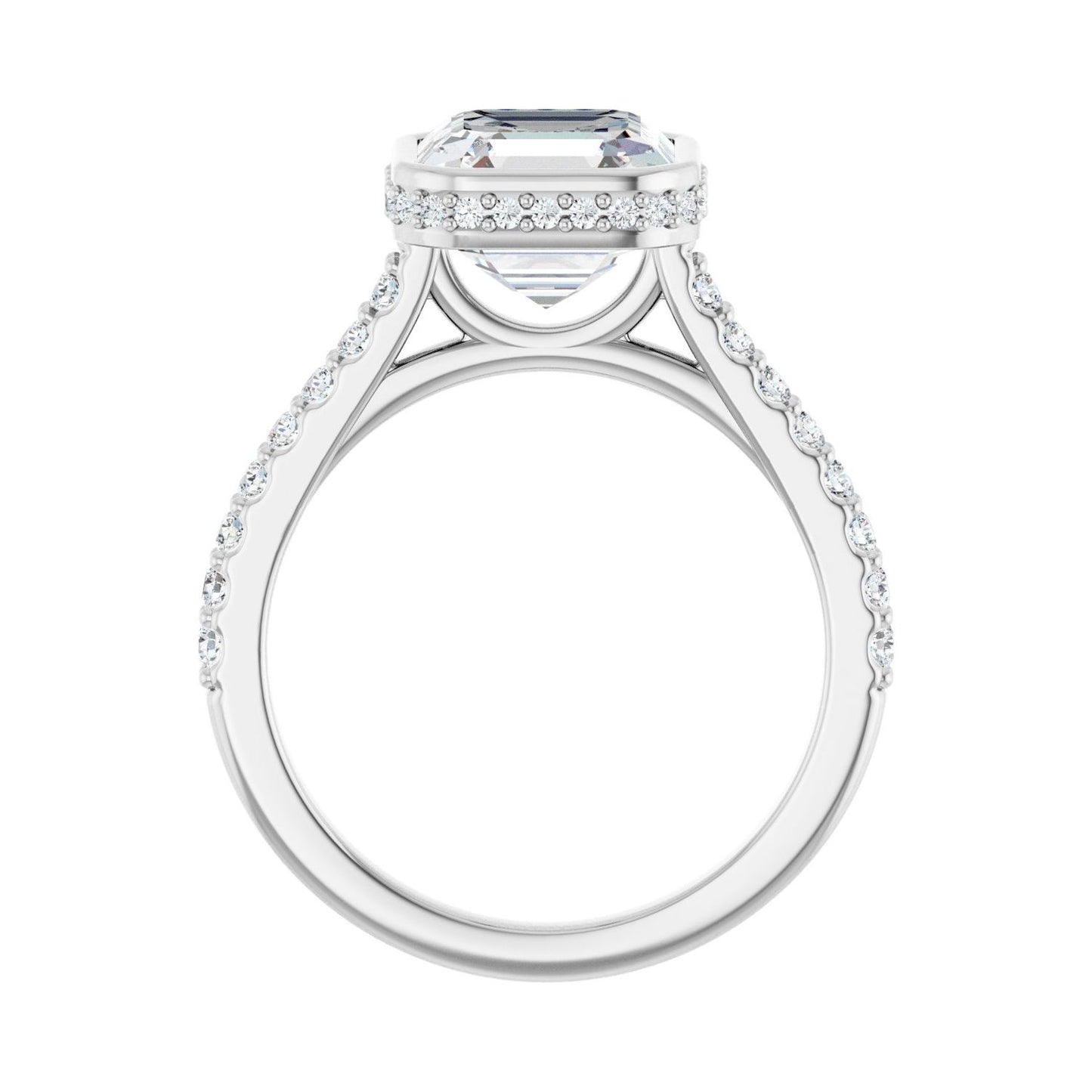 Asscher Hidden Halo-Style Engagement Ring | Metal Type=14K White Gold | Center Stone Size=3 CT | Image 2