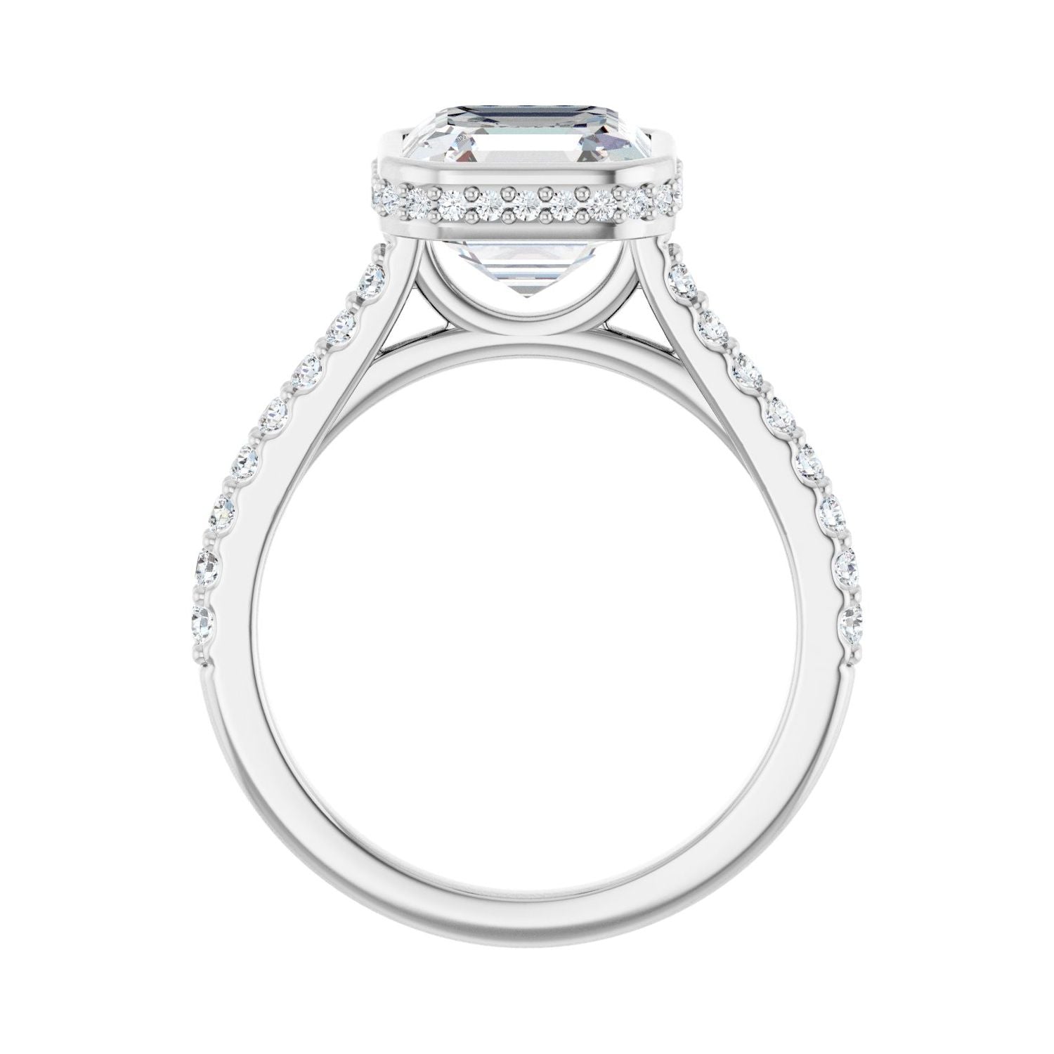 Asscher Hidden Halo-Style Engagement Ring | Metal Type=14K White Gold | Center Stone Size=3 CT | Image 2