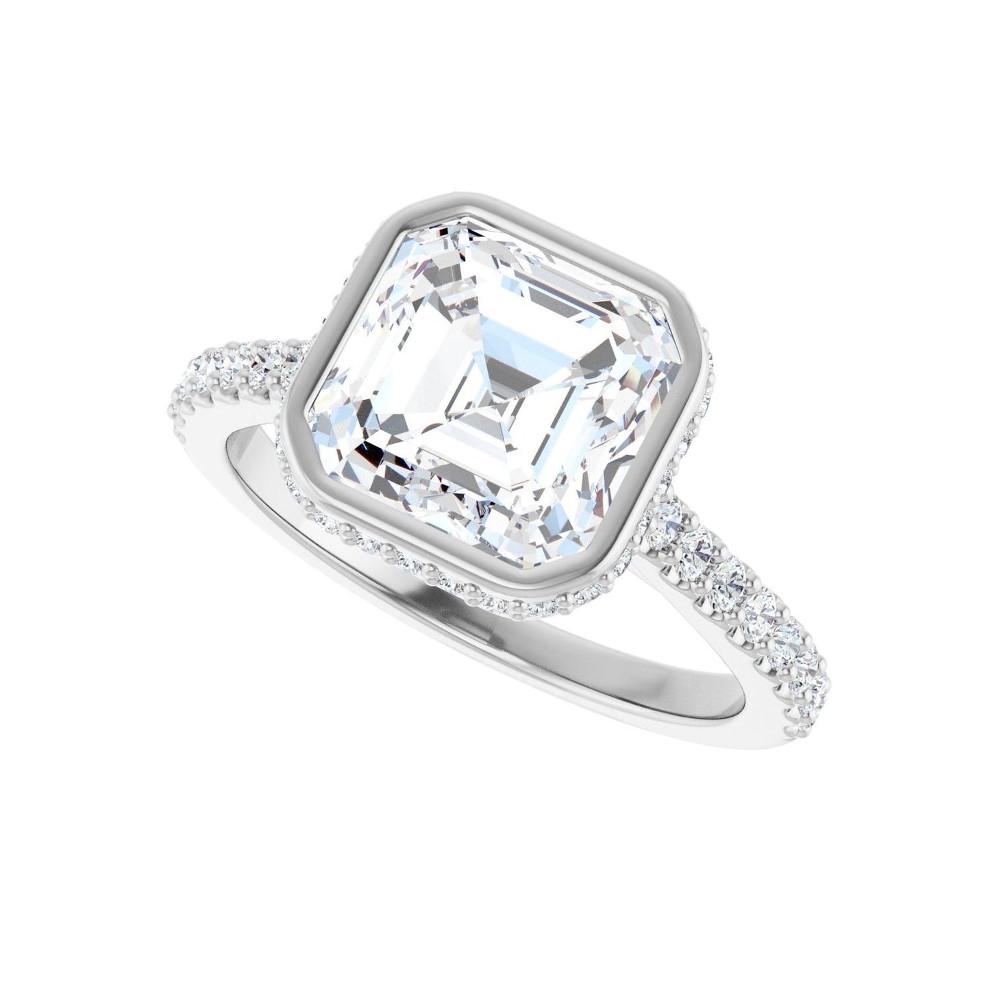 Asscher Hidden Halo-Style Engagement Ring | Metal Type=14K White Gold | Center Stone Size=3 CT | Image 5