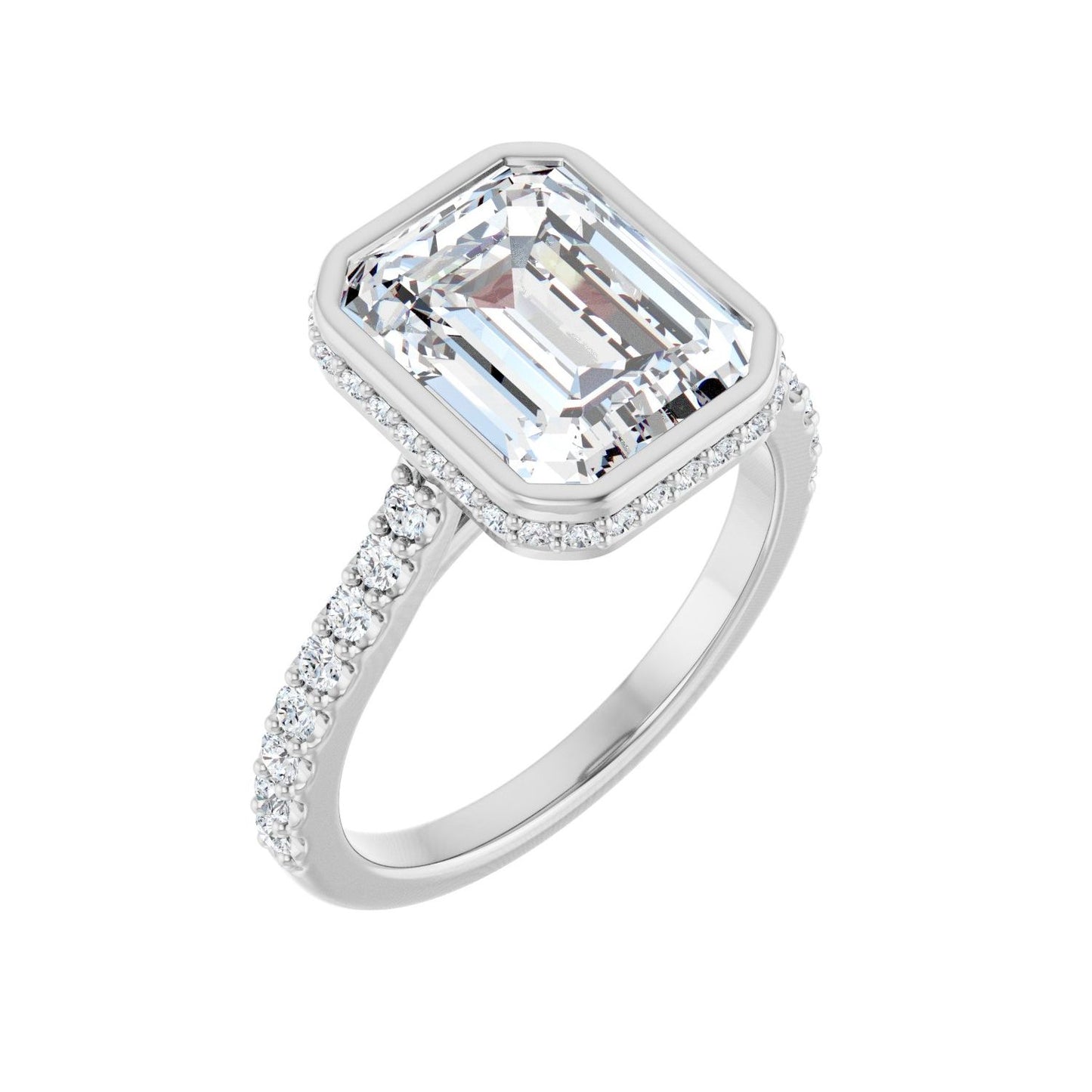 Emerald Hidden Halo-Style Engagement Ring | Metal Type=14K White Gold | Center Stone Size=3 CT | Image 1
