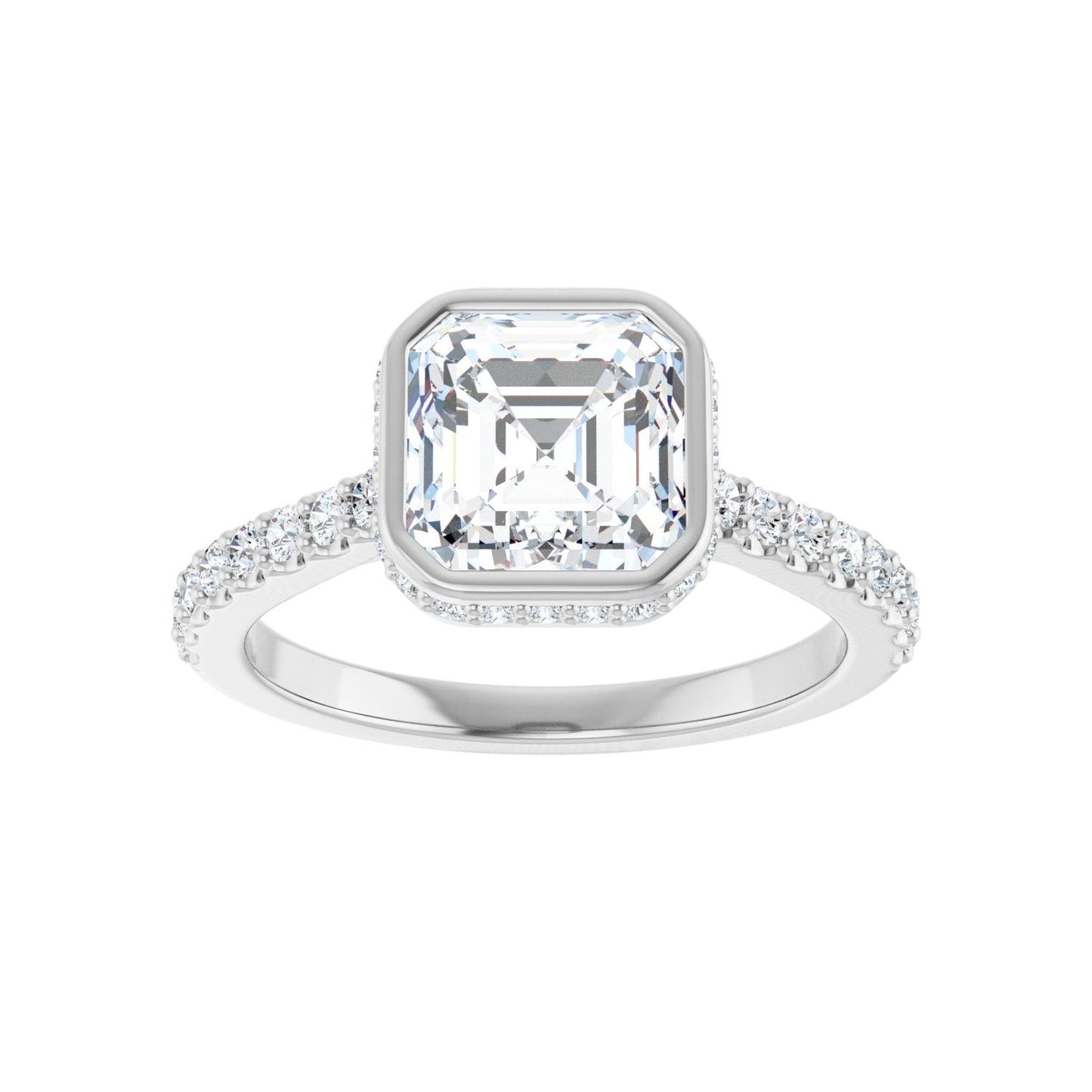 Asscher Hidden Halo-Style Engagement Ring | Metal Type=14K White Gold | Center Stone Size=2 CT | Image 3