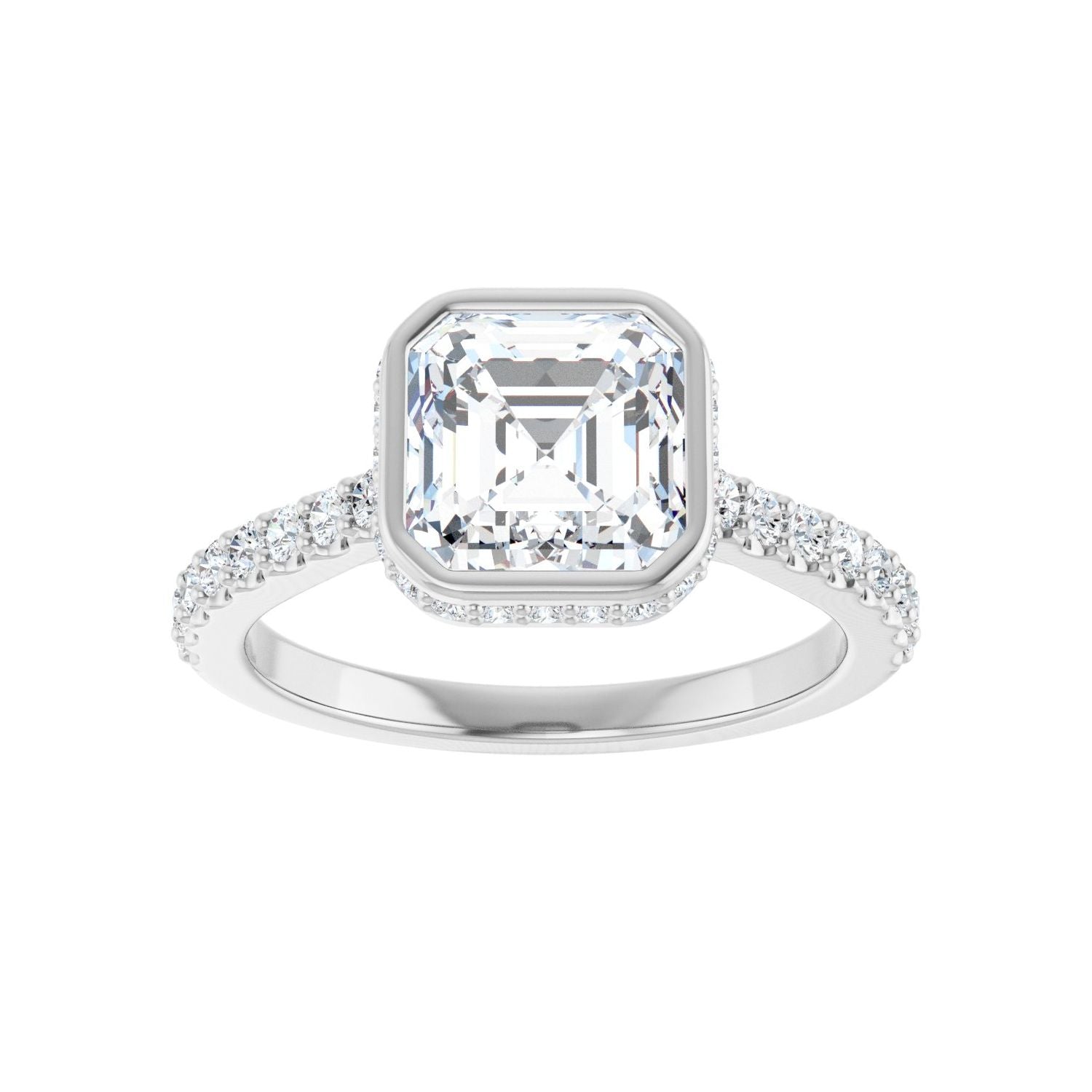 Asscher Hidden Halo-Style Engagement Ring | Metal Type=14K White Gold | Center Stone Size=2 CT | Image 3