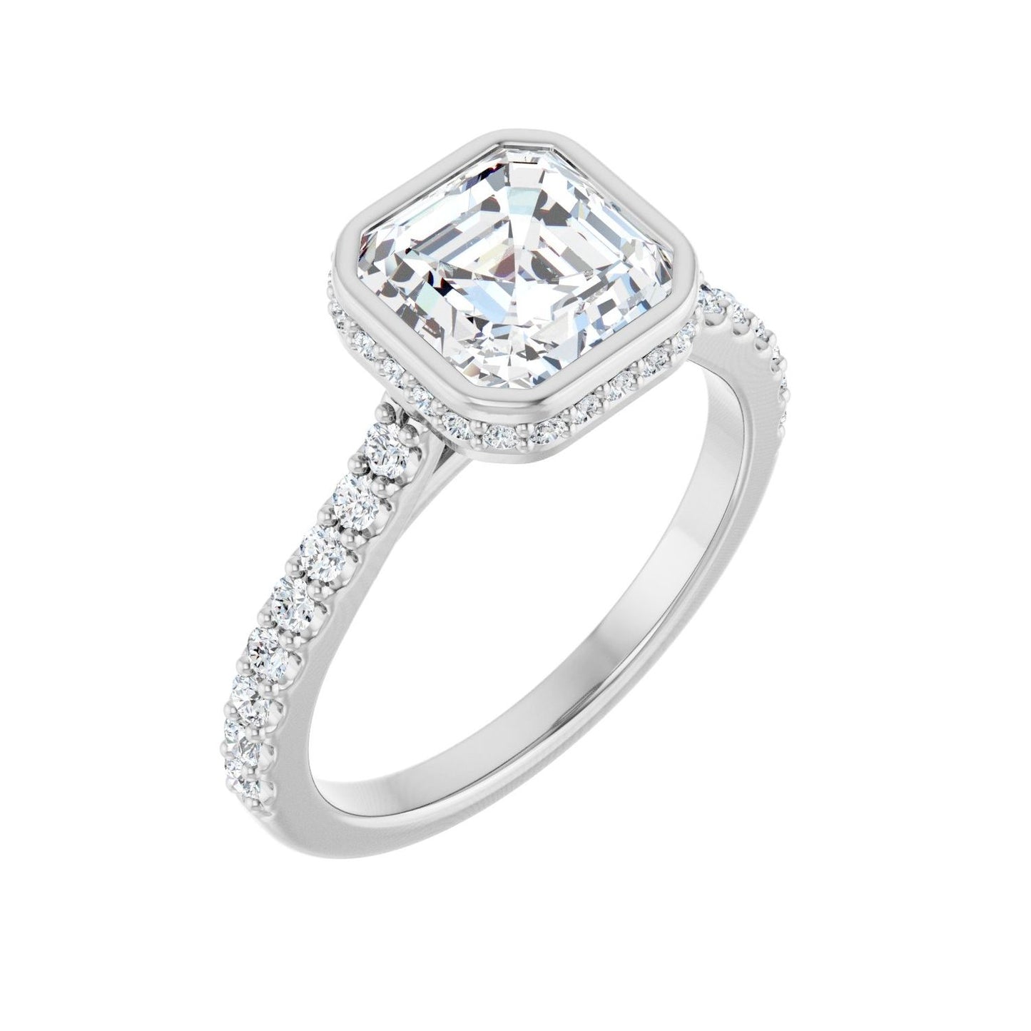 Asscher Hidden Halo-Style Engagement Ring | Metal Type=14K White Gold | Center Stone Size=2 CT | Image 1