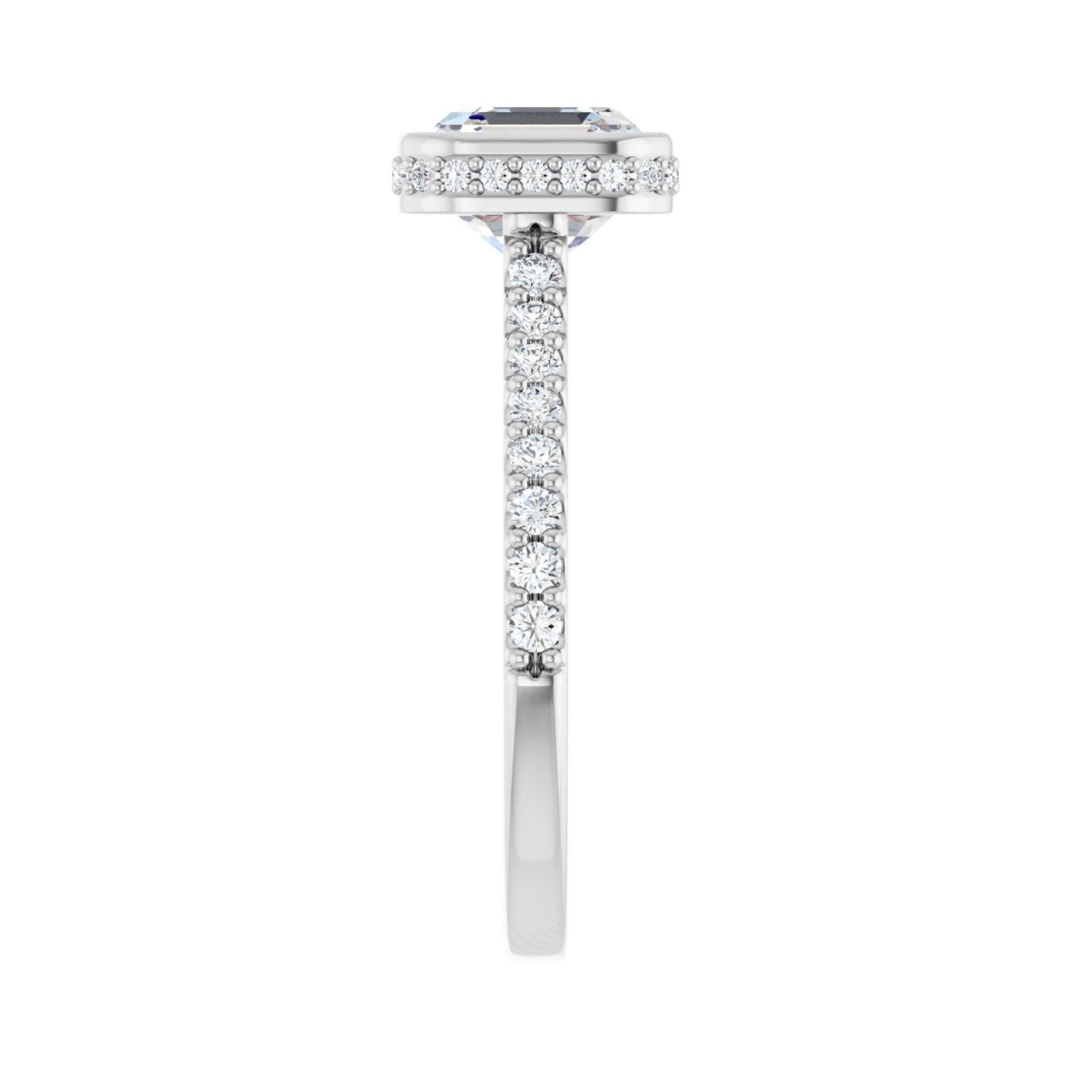Asscher Hidden Halo-Style Engagement Ring | Metal Type=14K White Gold | Center Stone Size=2 CT | Image 4