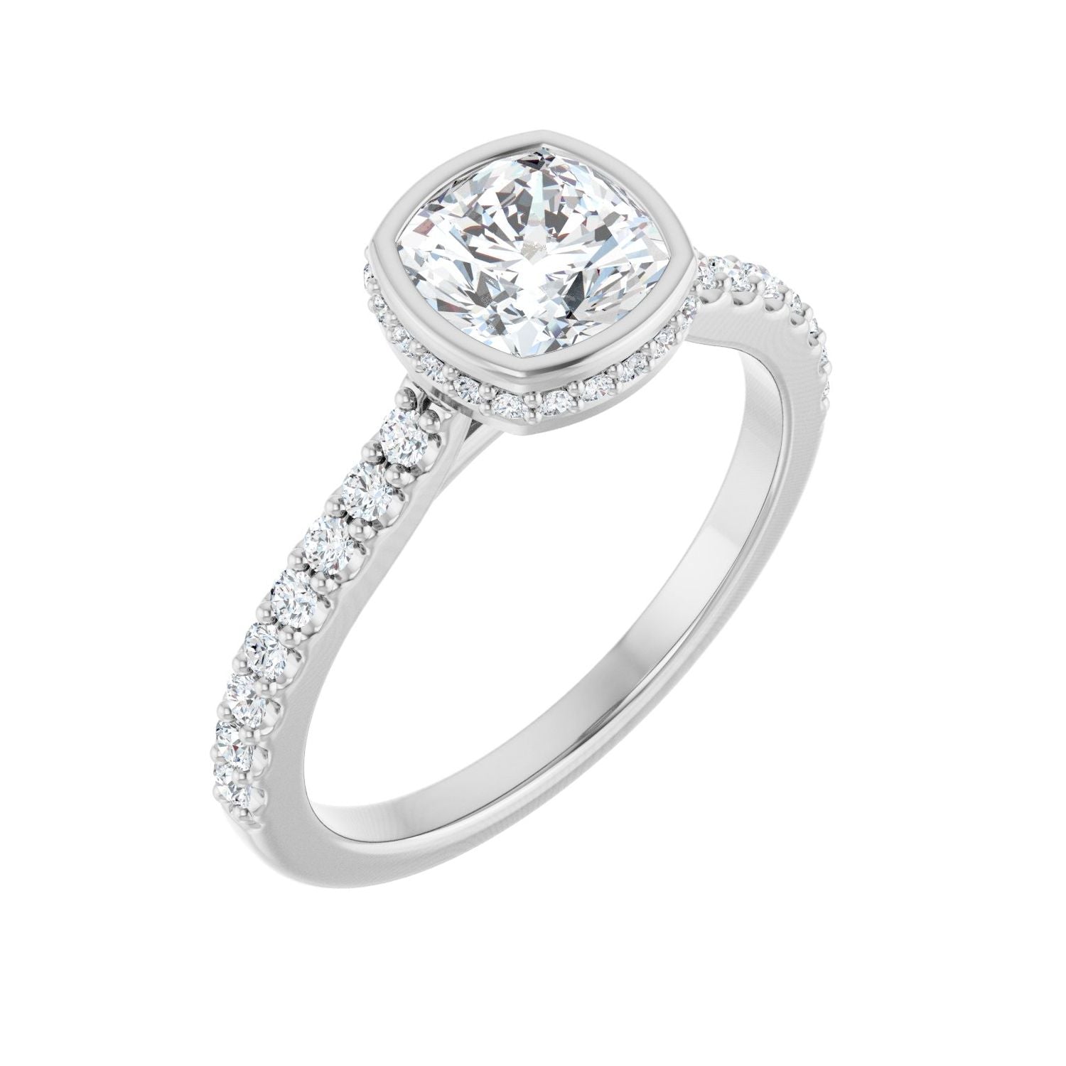 Cushion Hidden Halo-Style Engagement Ring | Metal Type=14K White Gold | Center Stone Size=1 CT | Image 1