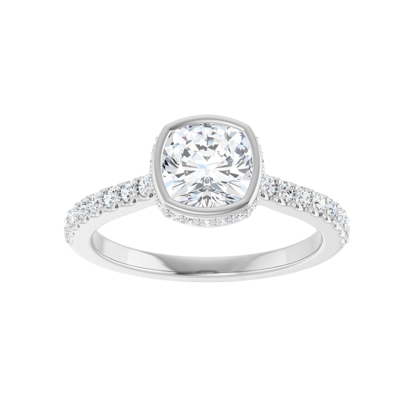 Cushion Hidden Halo-Style Engagement Ring | Metal Type=14K White Gold | Center Stone Size=1 CT | Image 3