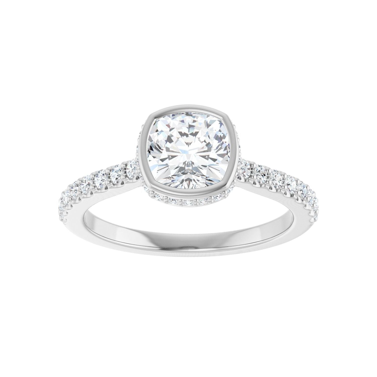 Cushion Hidden Halo-Style Engagement Ring | Metal Type=14K White Gold | Center Stone Size=1 CT | Image 3
