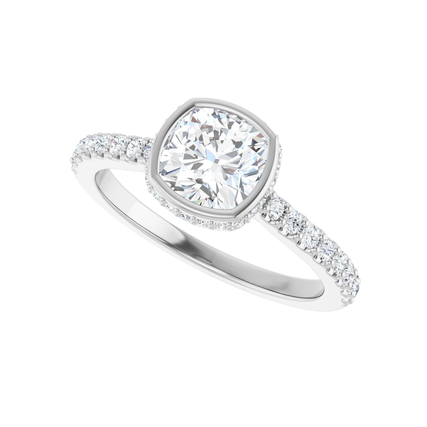Cushion Hidden Halo-Style Engagement Ring | Metal Type=14K White Gold | Center Stone Size=1 CT | Image 5