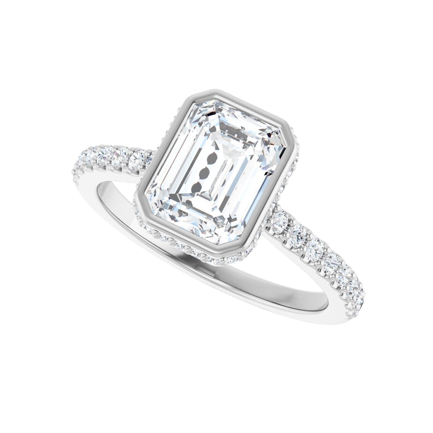 Emerald Hidden Halo-Style Engagement Ring | Metal Type=14K White Gold | Center Stone Size=2 CT | Image 5