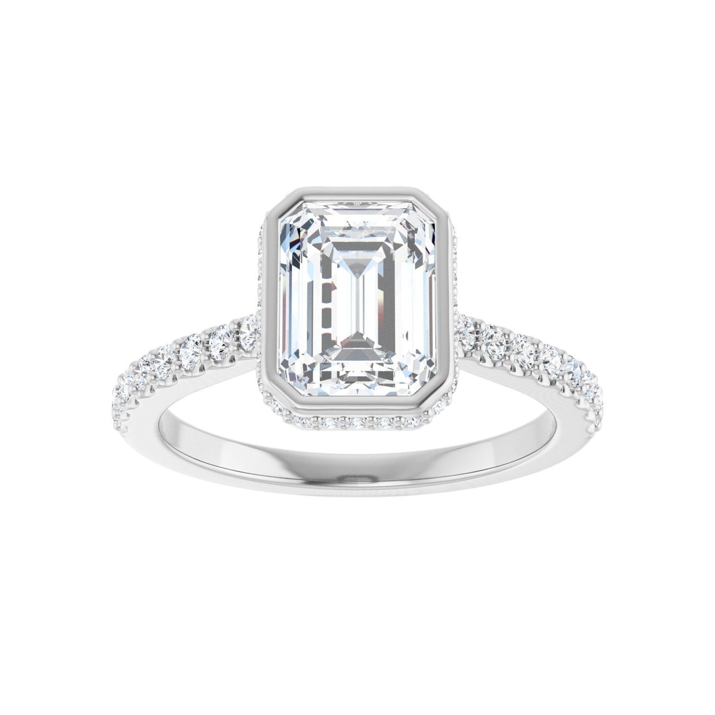 Emerald Hidden Halo-Style Engagement Ring | Metal Type=14K White Gold | Center Stone Size=2 CT | Image 3