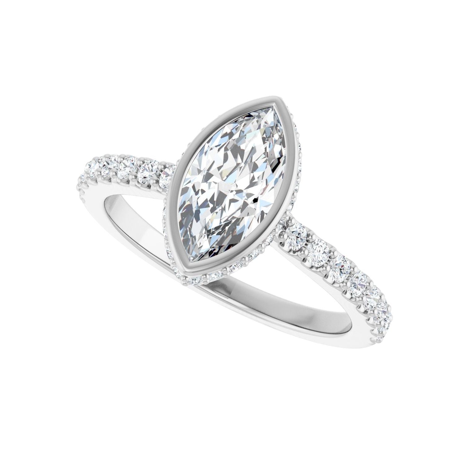 Marquise Hidden Halo-Style Engagement Ring | Metal Type=14K White Gold | Center Stone Size=1 CT | Image 5