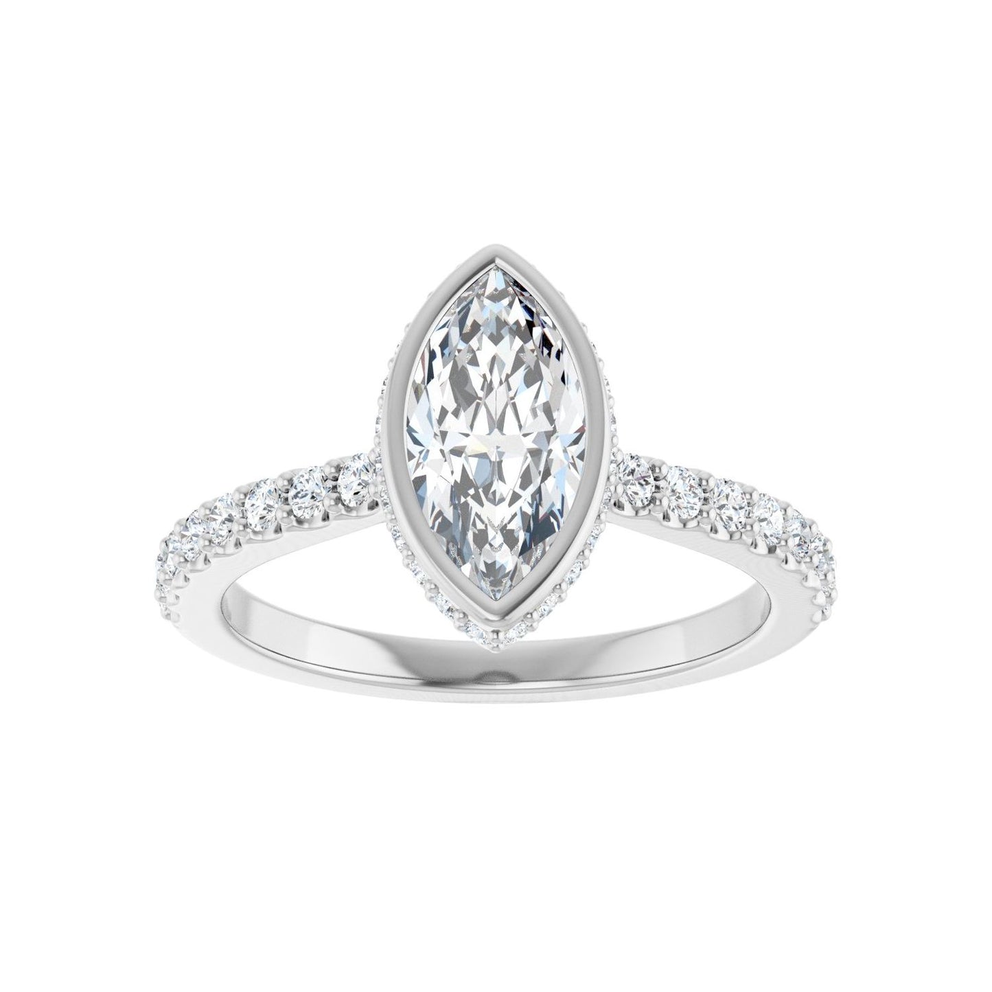 Marquise Hidden Halo-Style Engagement Ring | Metal Type=14K White Gold | Center Stone Size=1 CT | Image 3