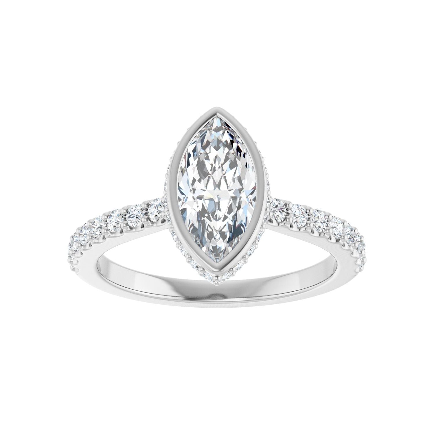 Marquise Hidden Halo-Style Engagement Ring | Metal Type=14K White Gold | Center Stone Size=1 CT | Image 3
