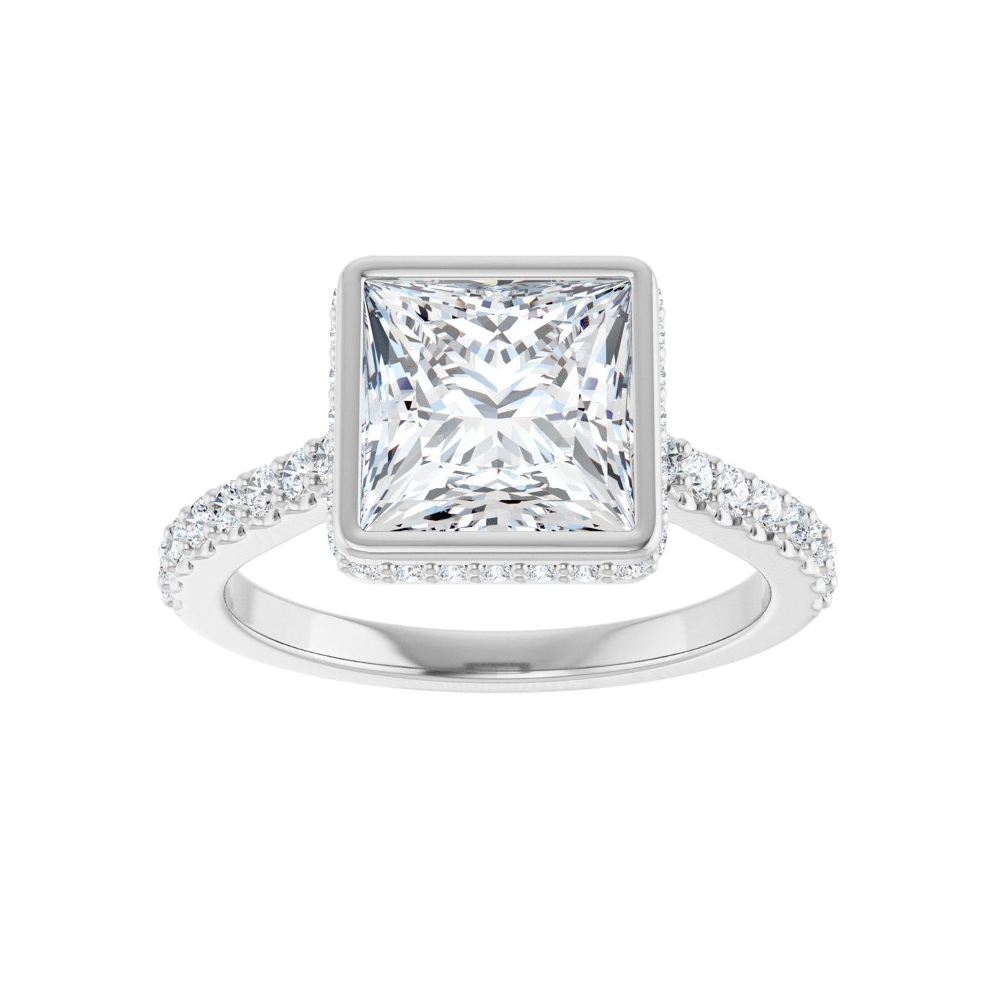 Square Hidden Halo-Style Engagement Ring | Metal Type=14K White Gold | Center Stone Size=2.5 CT | Image 3