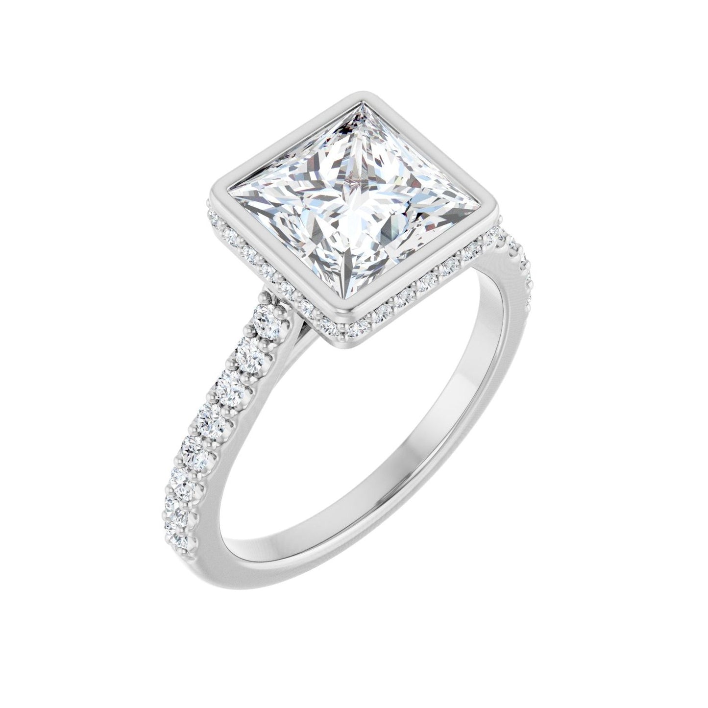 Square Hidden Halo-Style Engagement Ring | Metal Type=14K White Gold | Center Stone Size=2.5 CT | Image 1