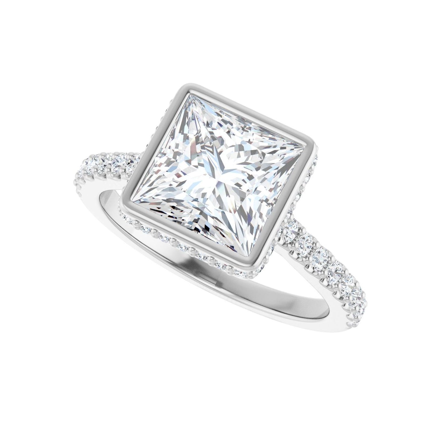 Square Hidden Halo-Style Engagement Ring | Metal Type=14K White Gold | Center Stone Size=2.5 CT | Image 5