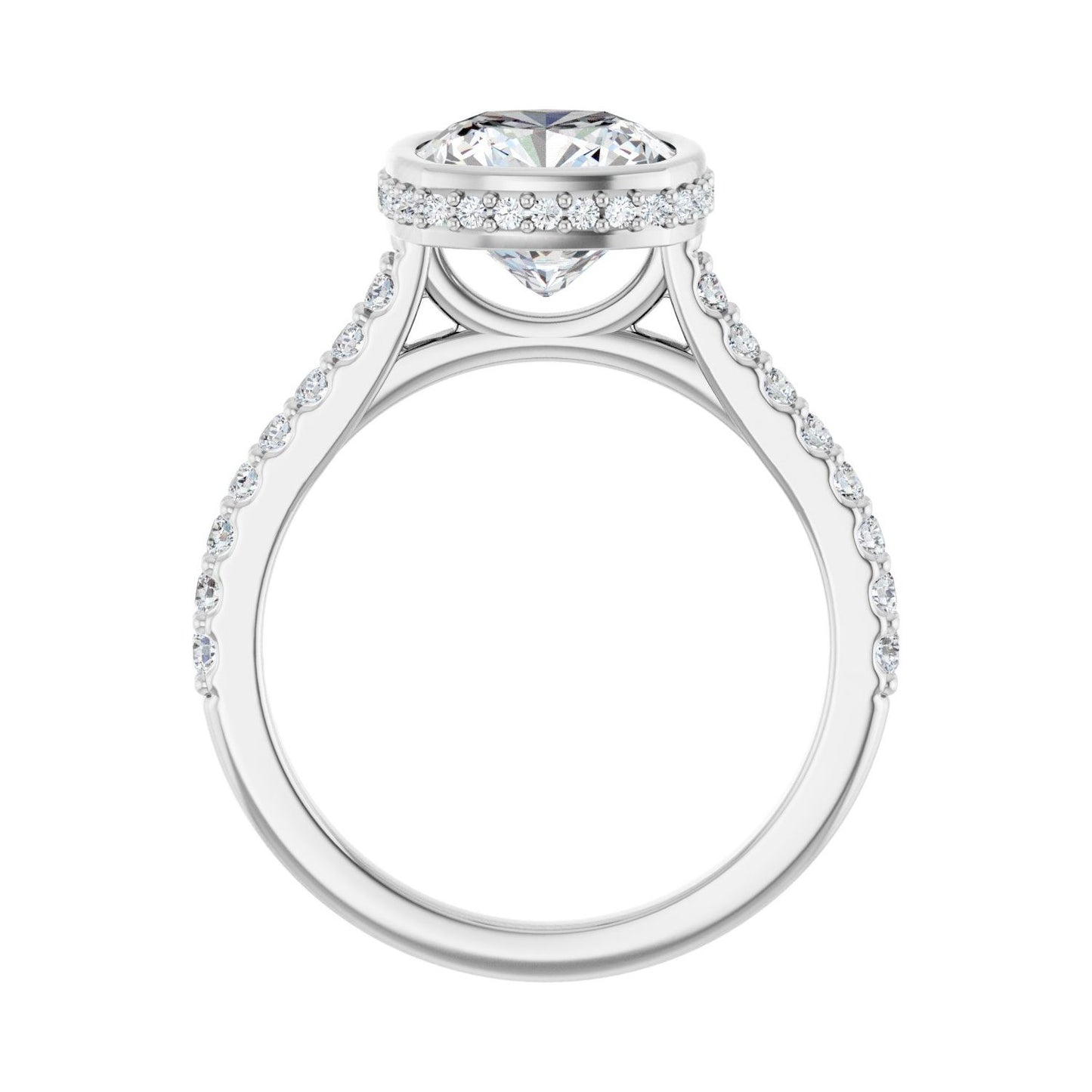 Cushion Hidden Halo-Style Engagement Ring | Metal Type=14K White Gold | Center Stone Size=3 CT | Image 2