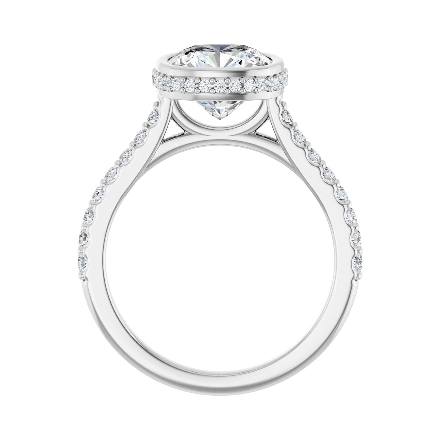 Cushion Hidden Halo-Style Engagement Ring | Metal Type=14K White Gold | Center Stone Size=3 CT | Image 2