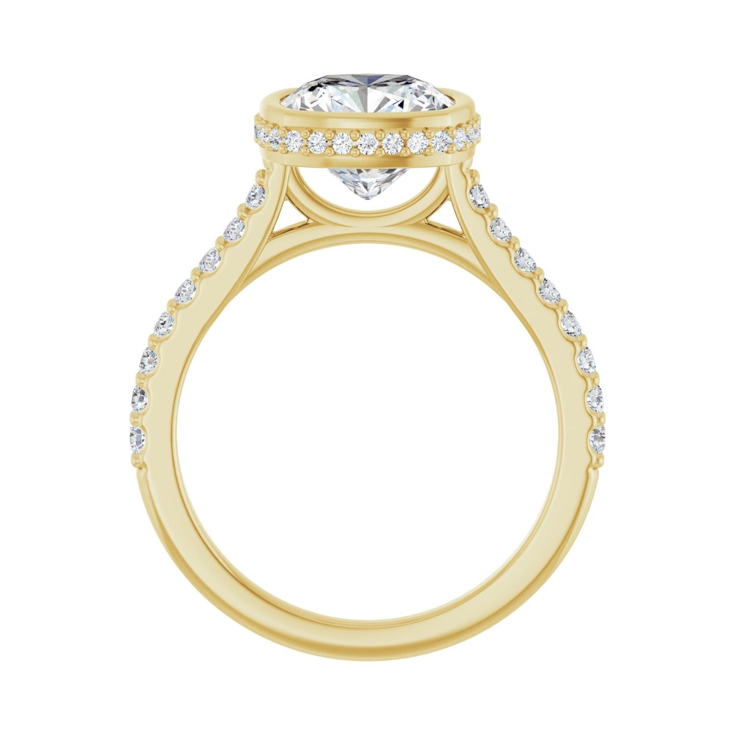 Cushion Hidden Halo-Style Engagement Ring | Metal Type=14K Yellow Gold | Center Stone Size=3 CT | Image 2