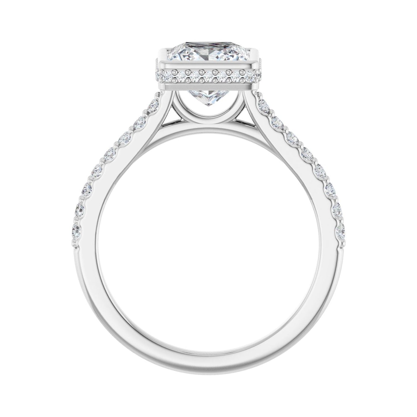 Square Hidden Halo-Style Engagement Ring | Metal Type=14K White Gold | Center Stone Size=1.5 CT | Image 2