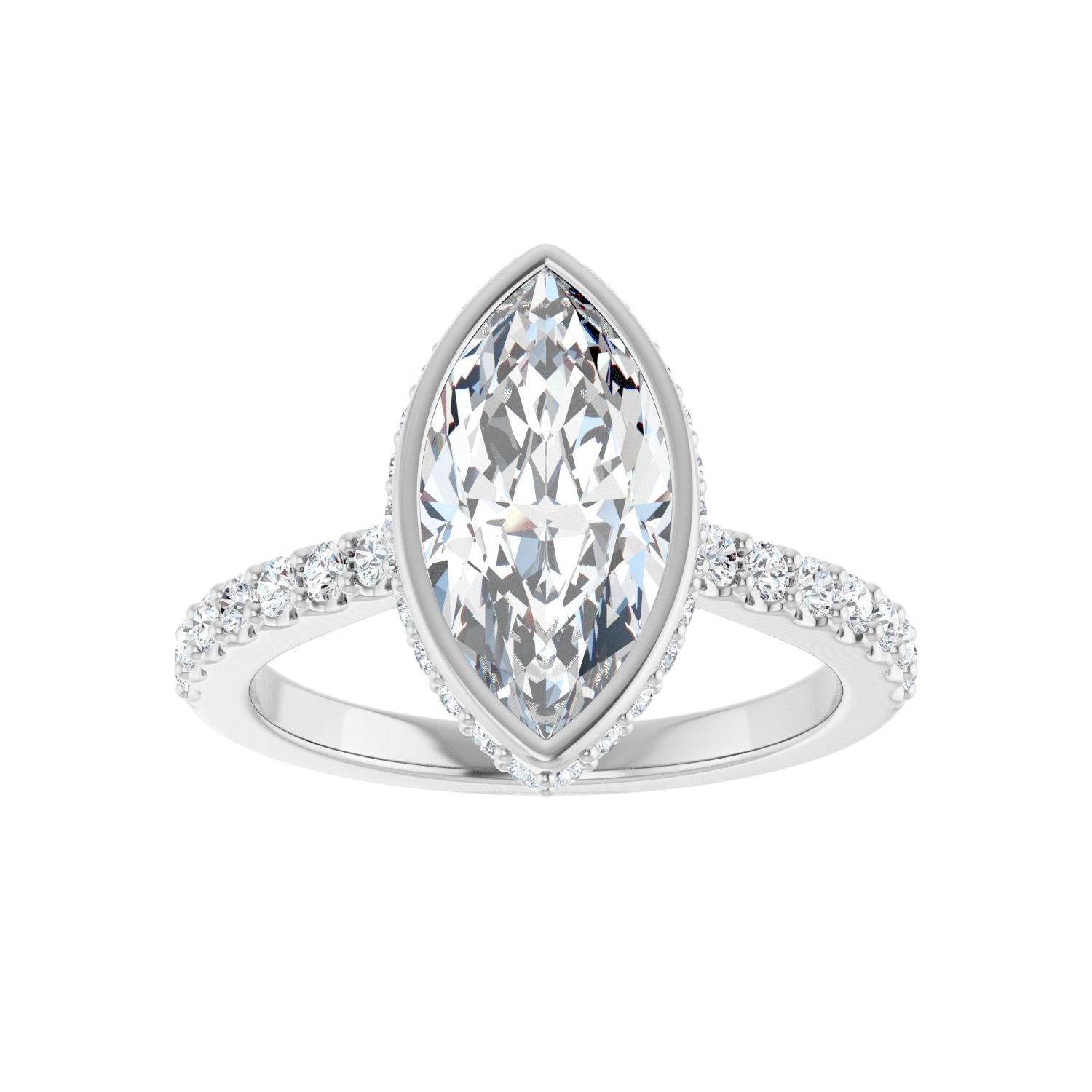 Marquise Hidden Halo-Style Engagement Ring | Metal Type=14K White Gold | Center Stone Size=2 CT | Image 3