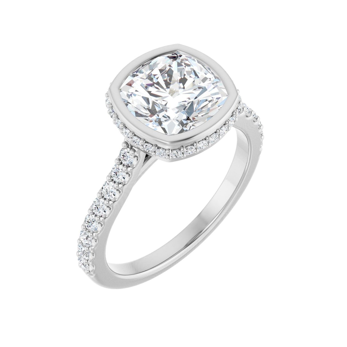 Cushion Hidden Halo-Style Engagement Ring | Metal Type=14K White Gold | Center Stone Size=3 CT | Image 1