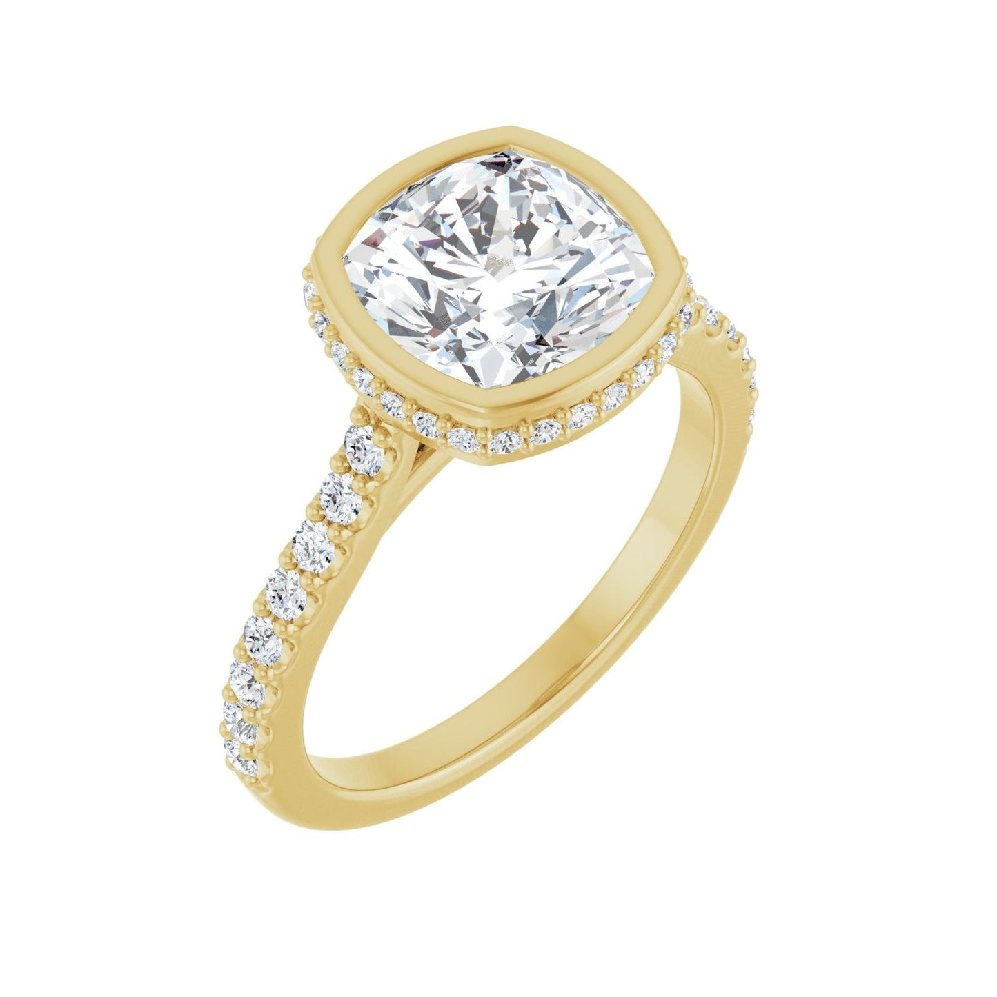 Cushion Hidden Halo-Style Engagement Ring | Metal Type=14K Yellow Gold | Center Stone Size=3 CT | Image 1