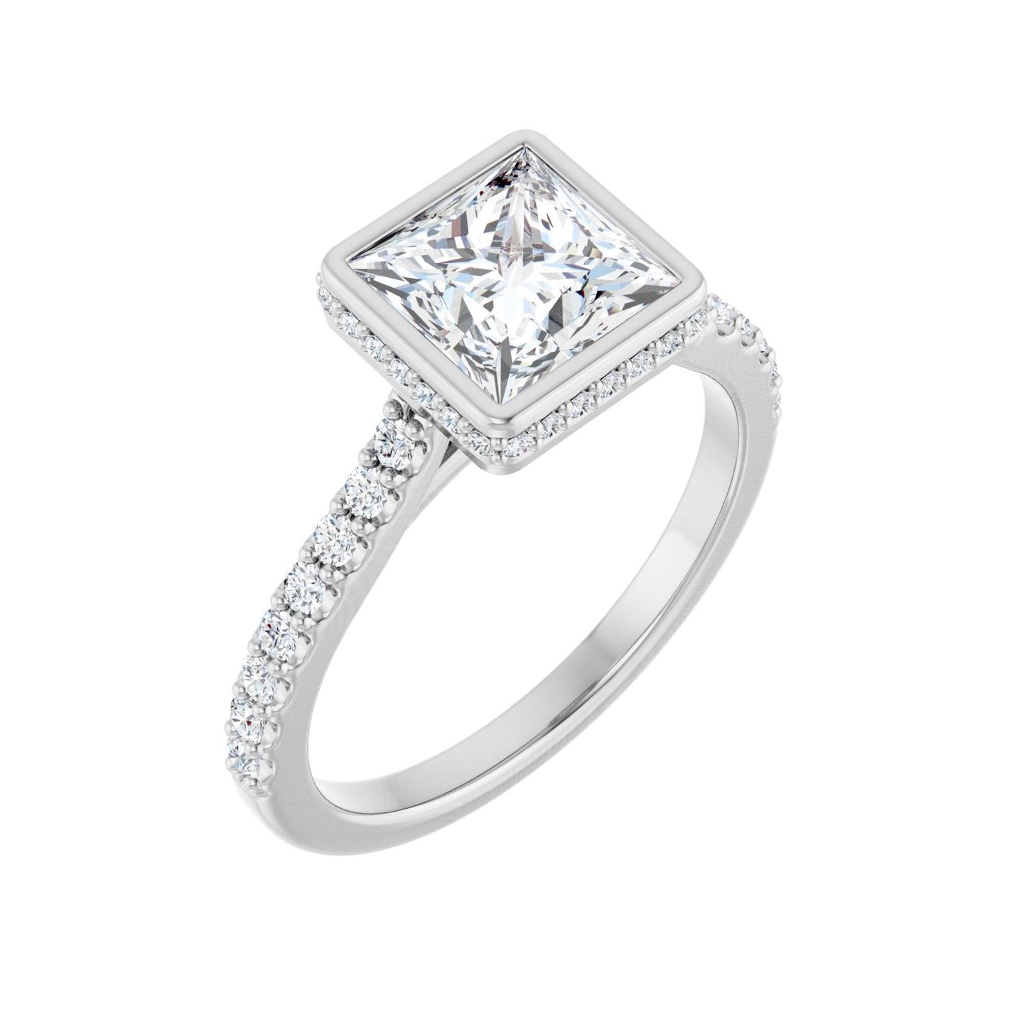 Square Hidden Halo-Style Engagement Ring | Metal Type=14K White Gold | Center Stone Size=1.5 CT | Image 1