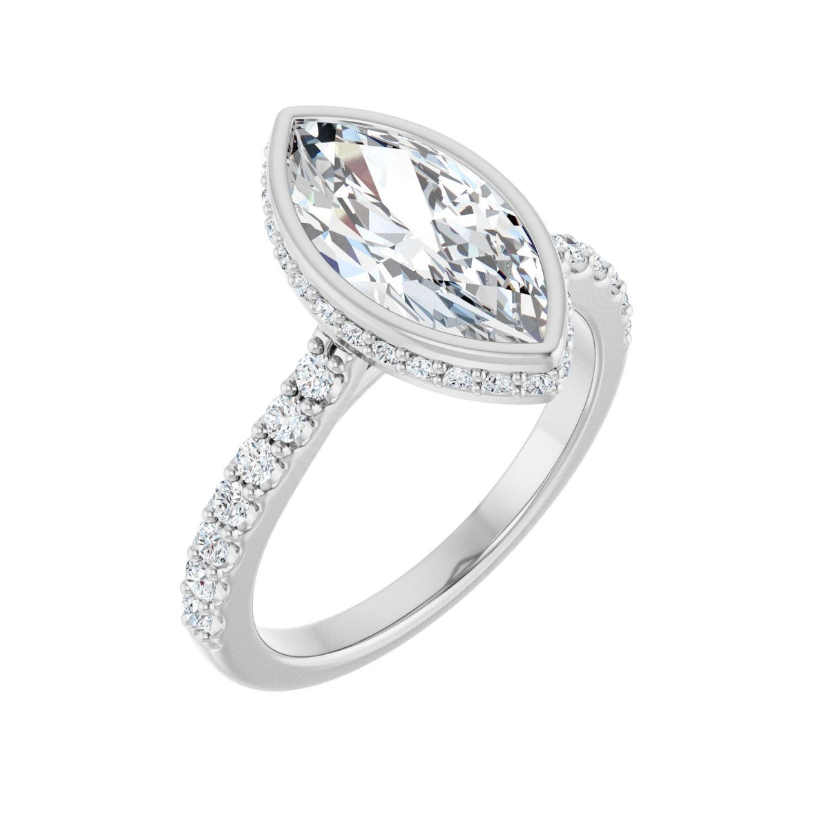 Marquise Hidden Halo-Style Engagement Ring | Metal Type=14K White Gold | Center Stone Size=2 CT | Image 2