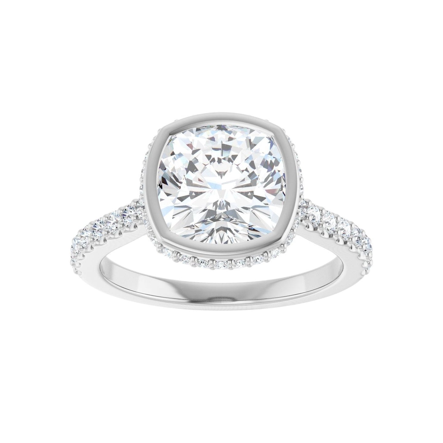 Cushion Hidden Halo-Style Engagement Ring | Metal Type=14K White Gold | Center Stone Size=3 CT | Image 3