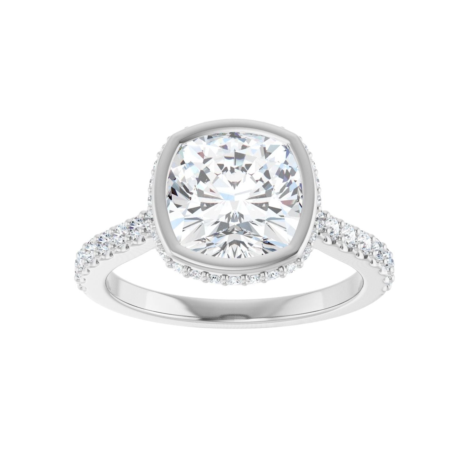 Cushion Hidden Halo-Style Engagement Ring | Metal Type=14K White Gold | Center Stone Size=3 CT | Image 3
